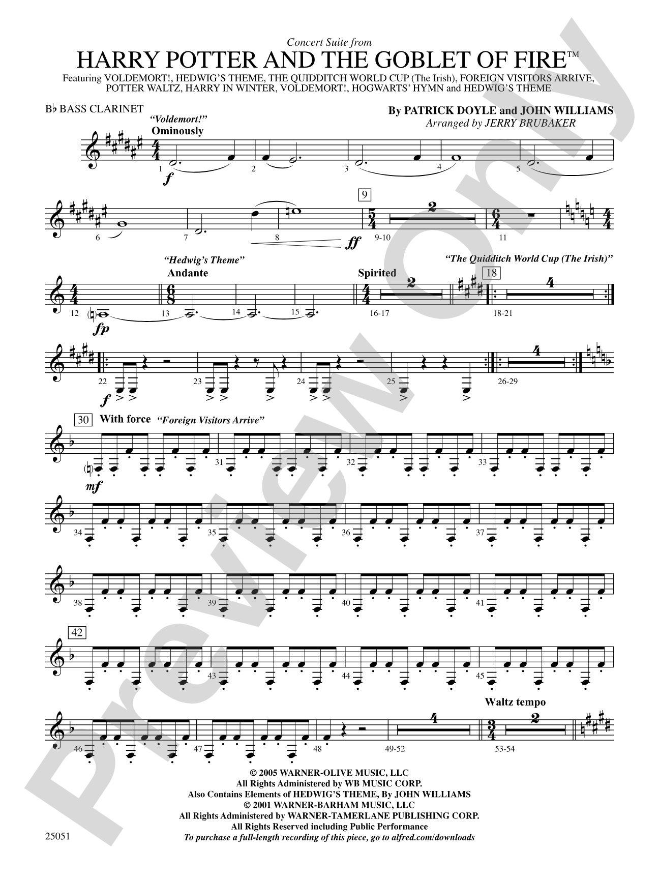 Harry Potter and the Goblet of Fire,™ Concert Suite from: B-flat Bass Clarinet