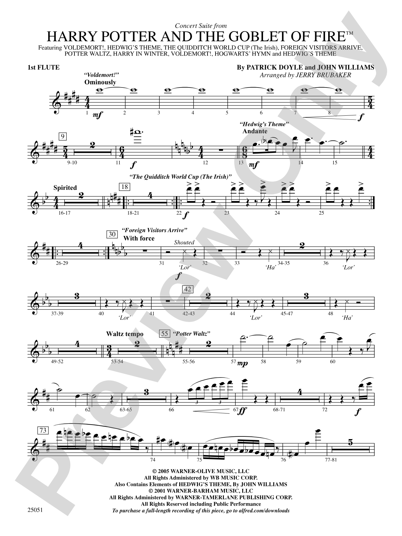 Harry Potter and the Goblet of Fire,™ Concert Suite from: Flute