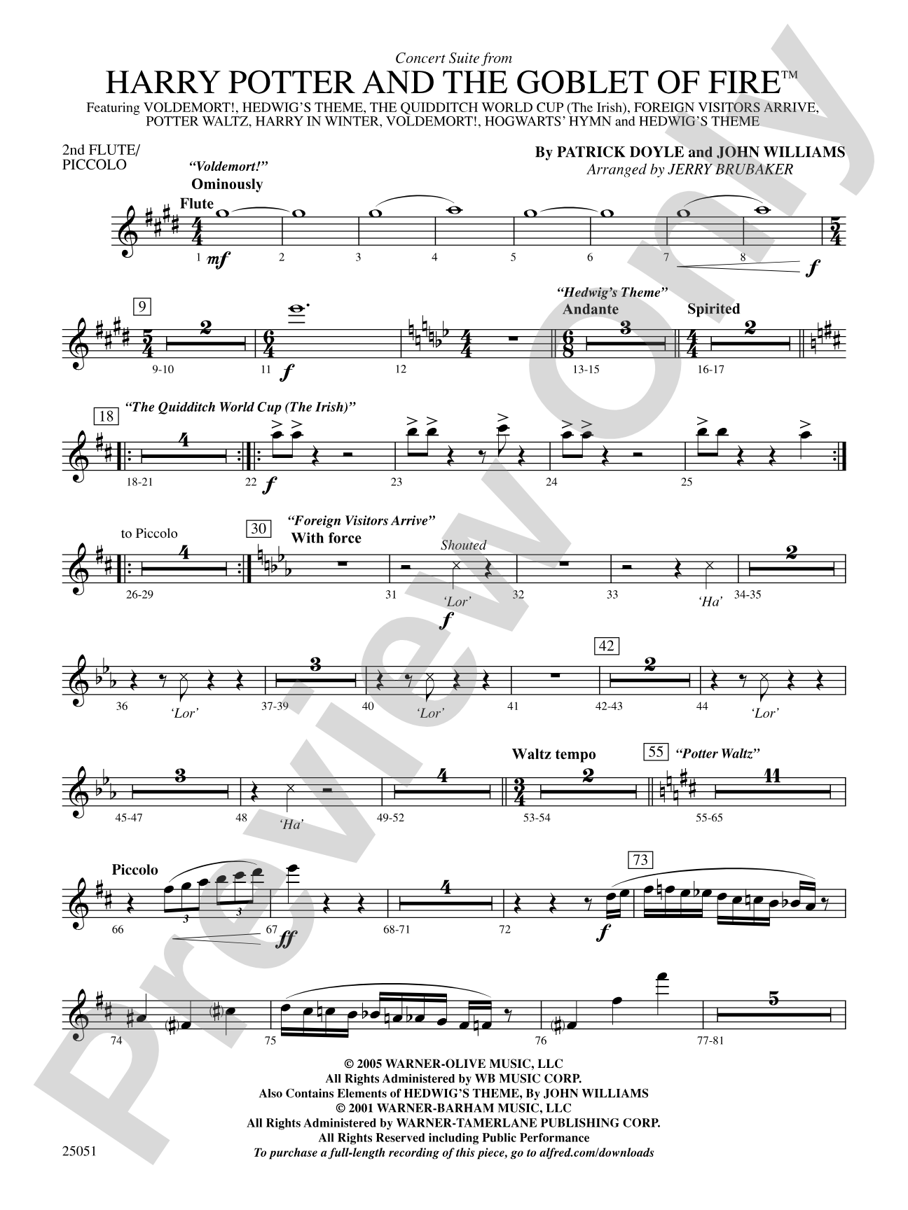 Harry Potter and the Goblet of Fire,™ Concert Suite from: 2nd Flute