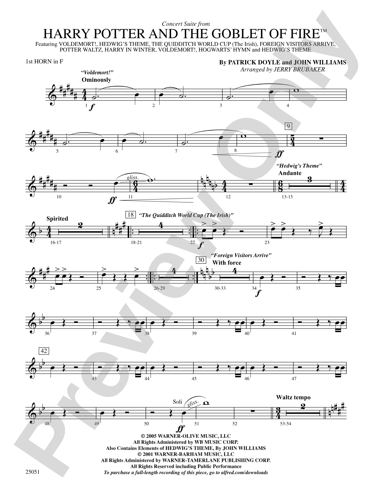 Harry Potter and the Goblet of Fire,™ Concert Suite from: 1st F Horn