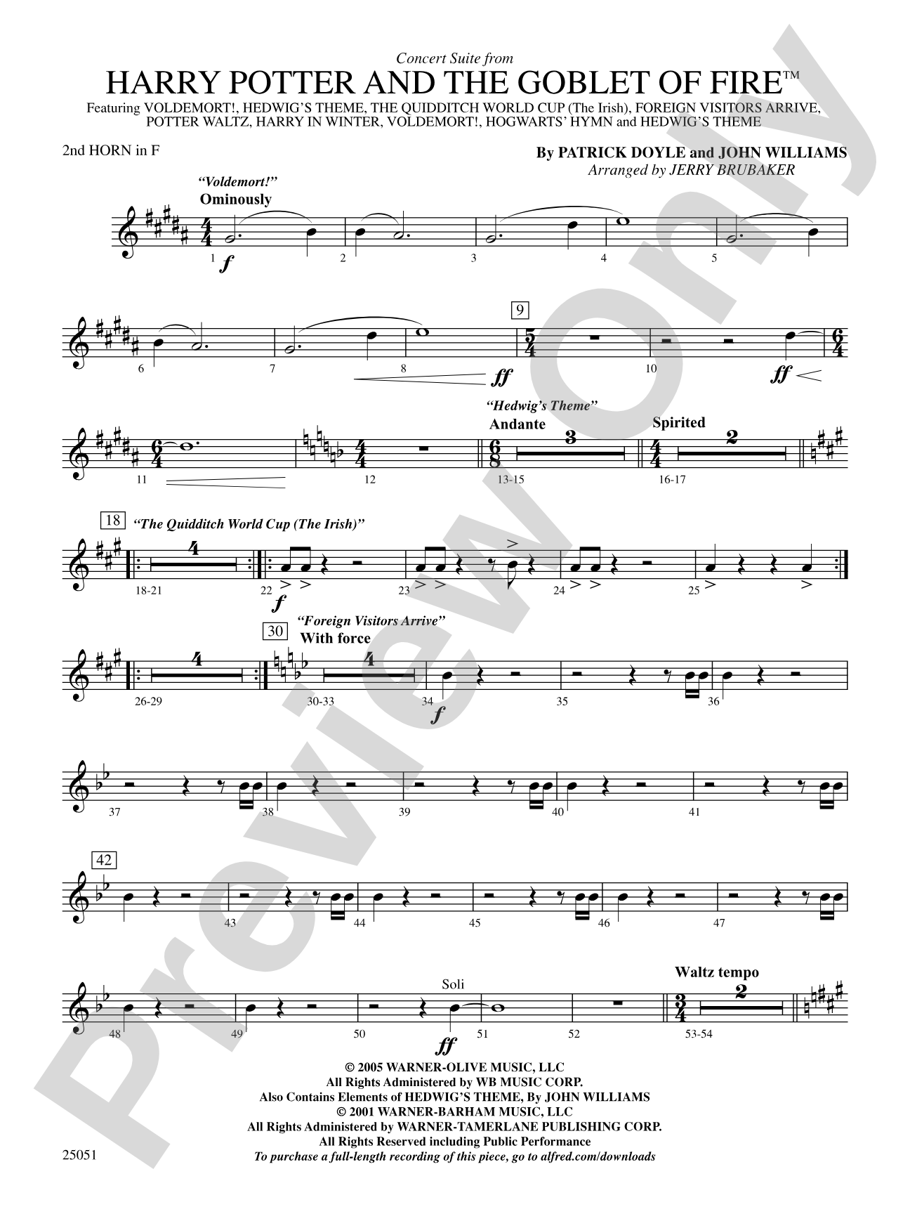 Harry Potter and the Goblet of Fire,™ Concert Suite from: 2nd F Horn