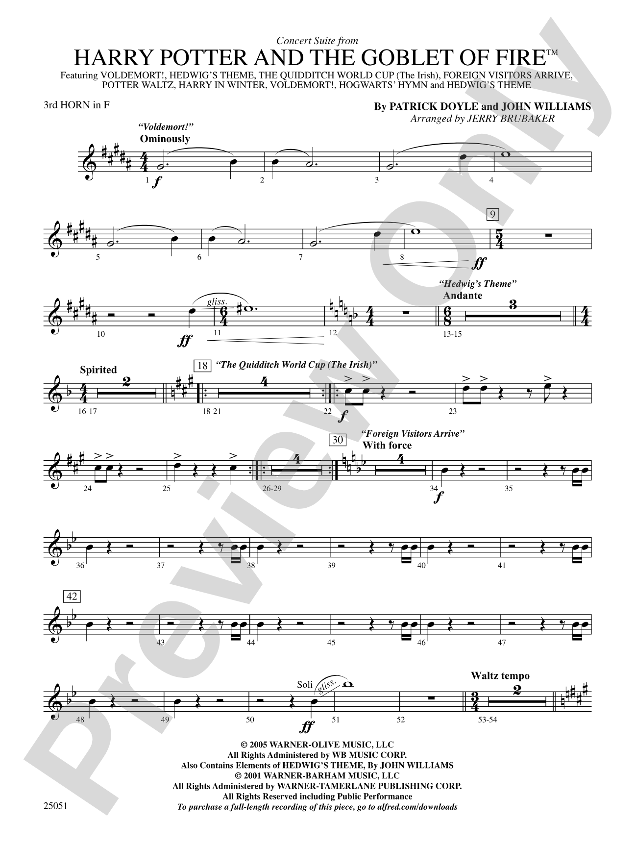 Harry Potter and the Goblet of Fire,™ Concert Suite from: 3rd F Horn