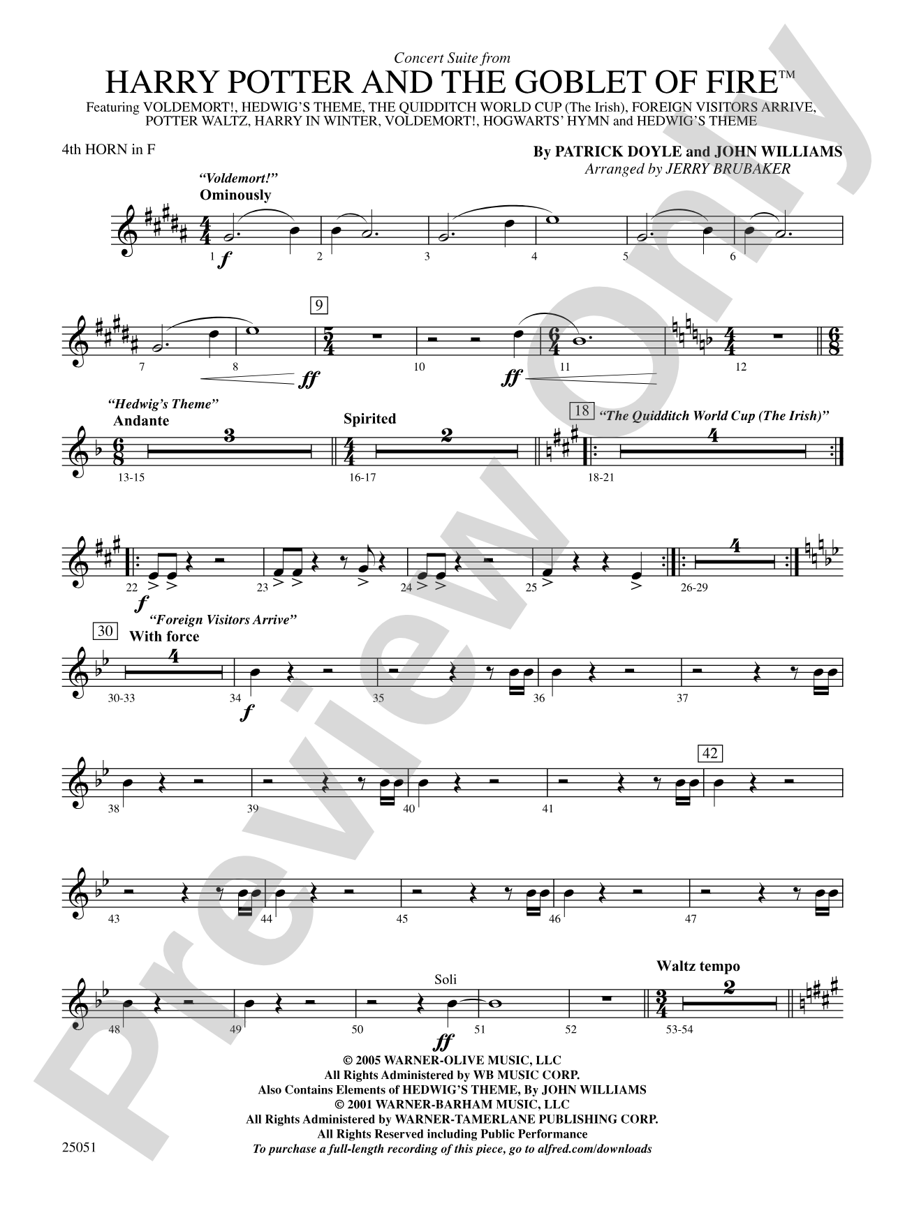 Harry Potter and the Goblet of Fire,™ Concert Suite from: 4th F Horn