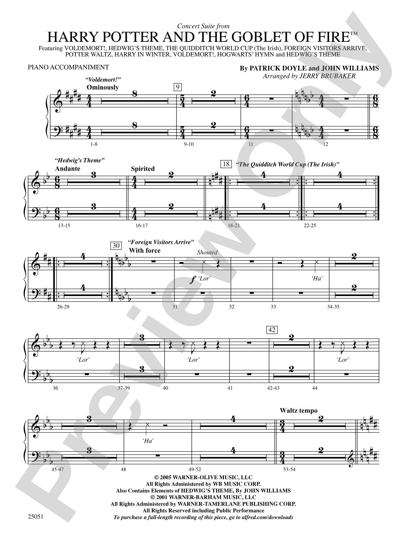 Harry Potter and the Goblet of Fire,™ Concert Suite from: Piano Accompaniment