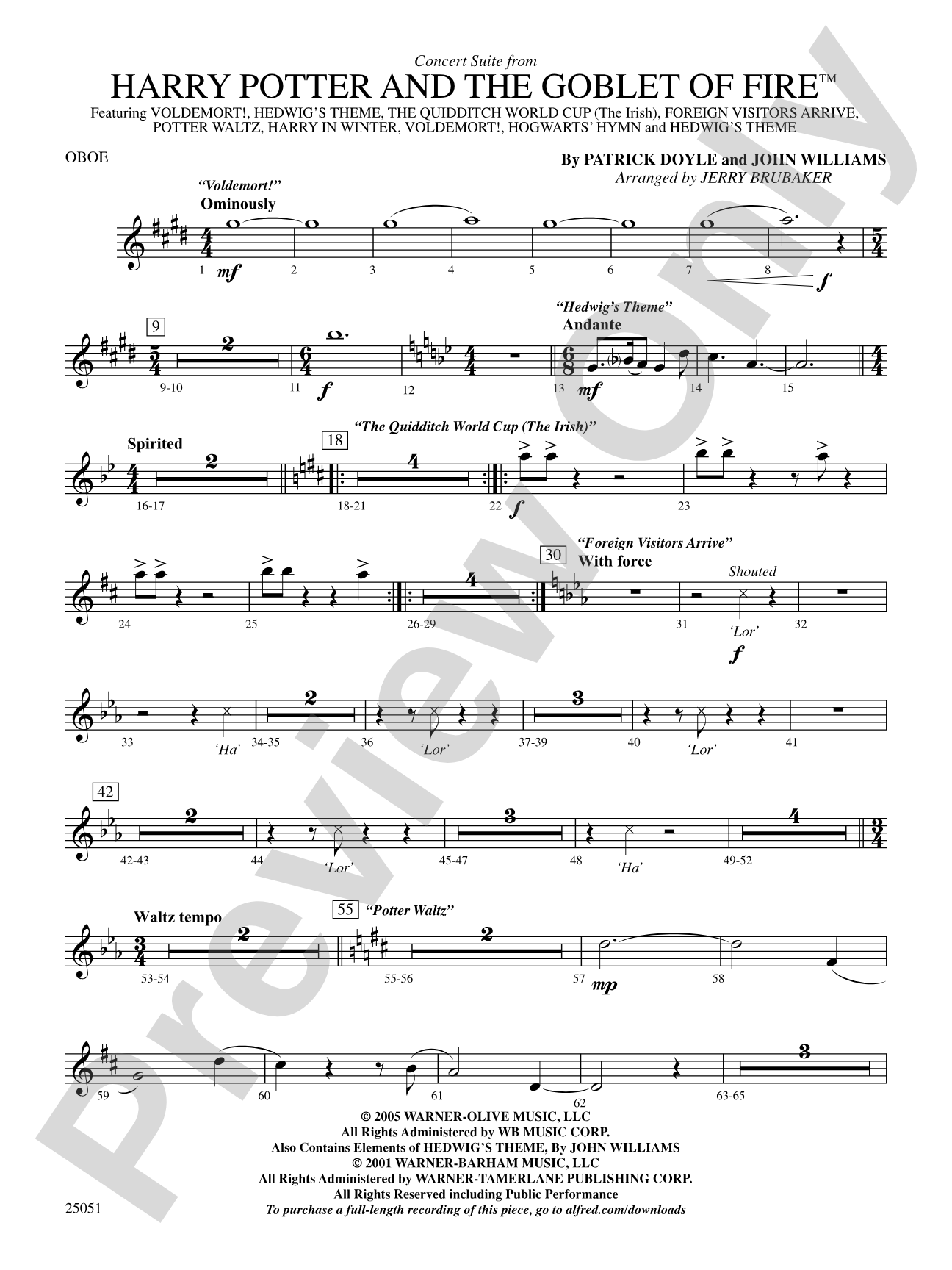 Harry Potter and the Goblet of Fire,™ Concert Suite from: Oboe