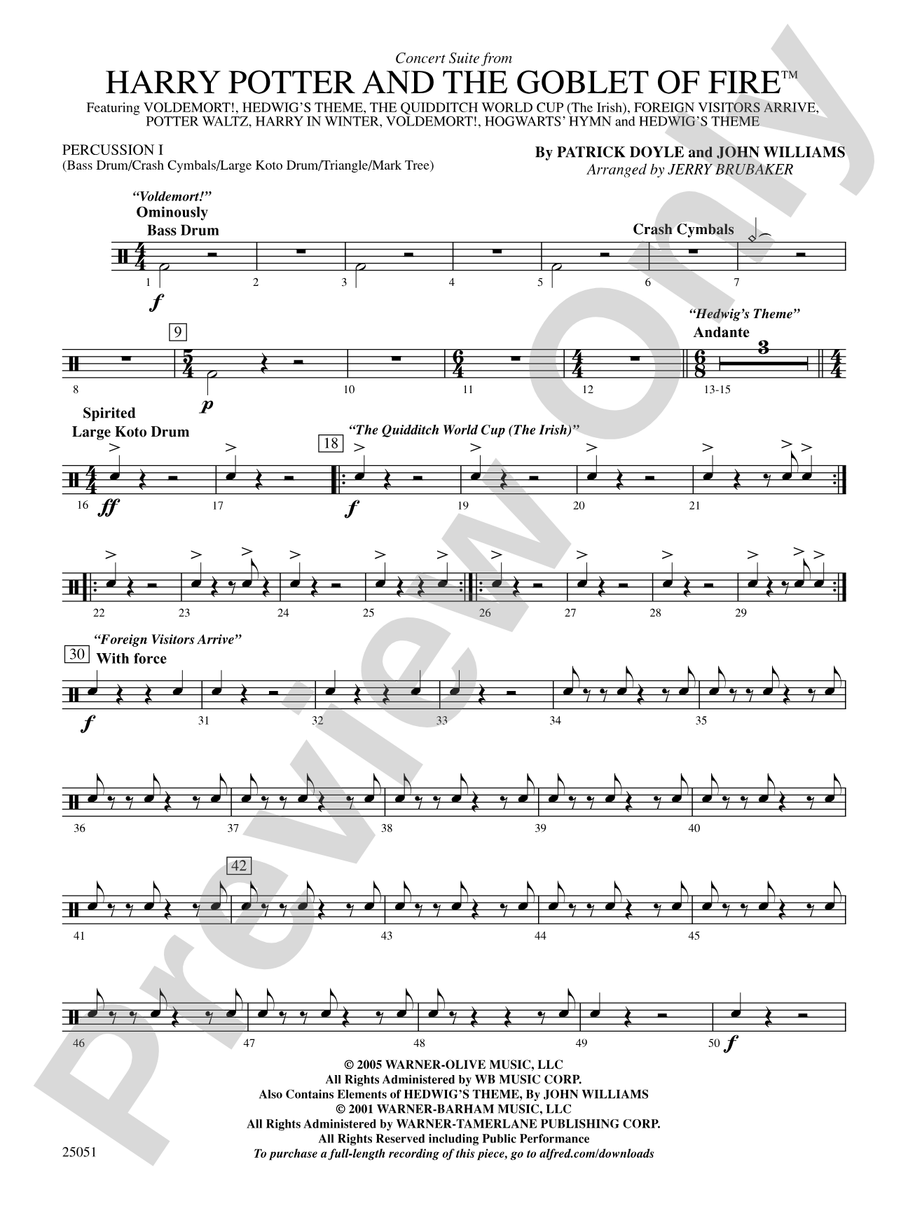 Harry Potter and the Goblet of Fire,™ Concert Suite from: 1st Percussion
