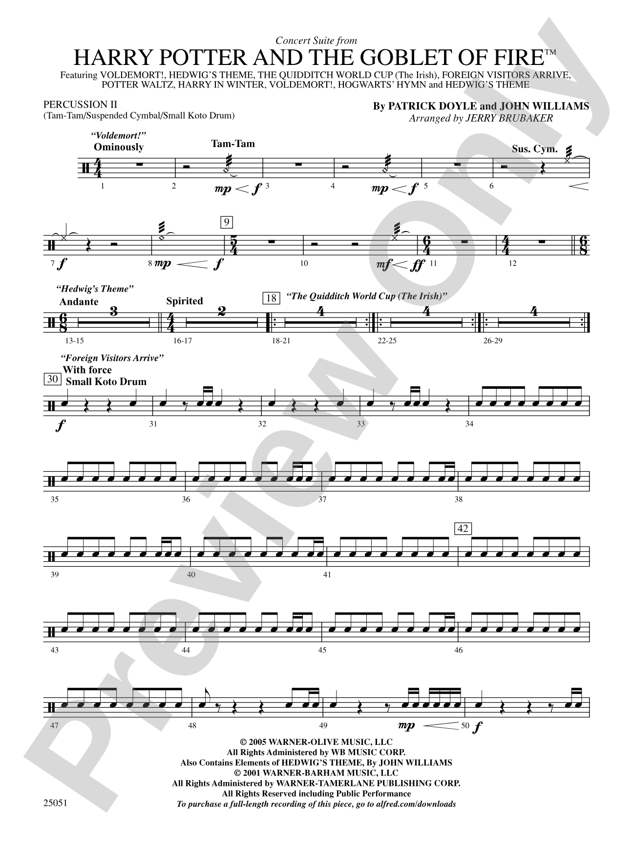 Harry Potter and the Goblet of Fire,™ Concert Suite from: 2nd Percussion