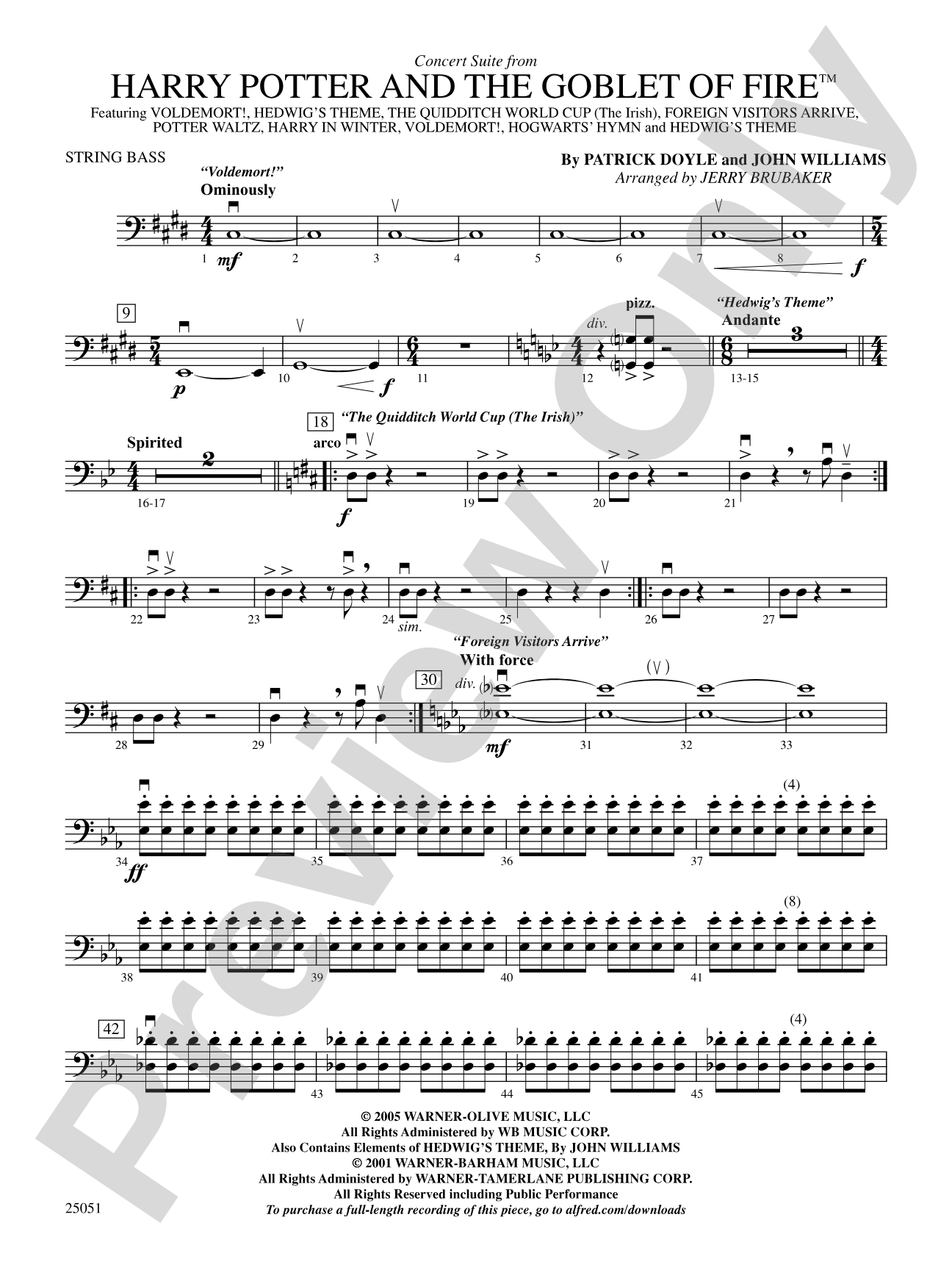 Harry Potter and the Goblet of Fire,™ Concert Suite from: String Bass