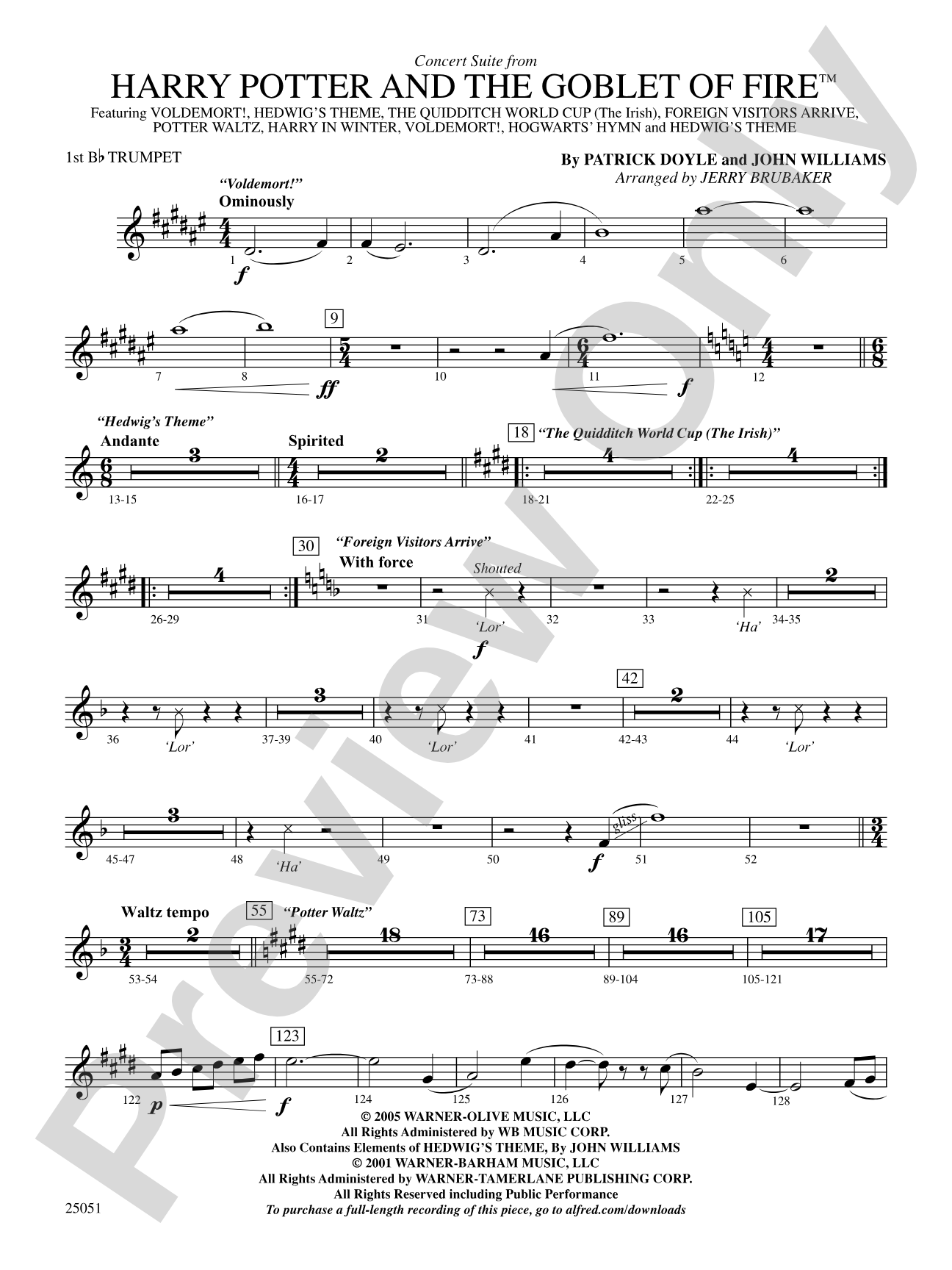 Harry Potter and the Goblet of Fire,™ Concert Suite from: 1st B-flat Trumpet