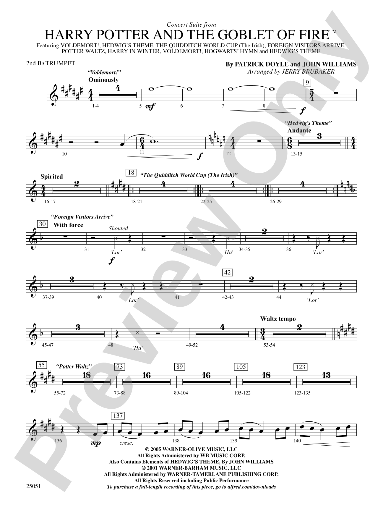 Harry Potter and the Goblet of Fire,™ Concert Suite from: 2nd B-flat Trumpet