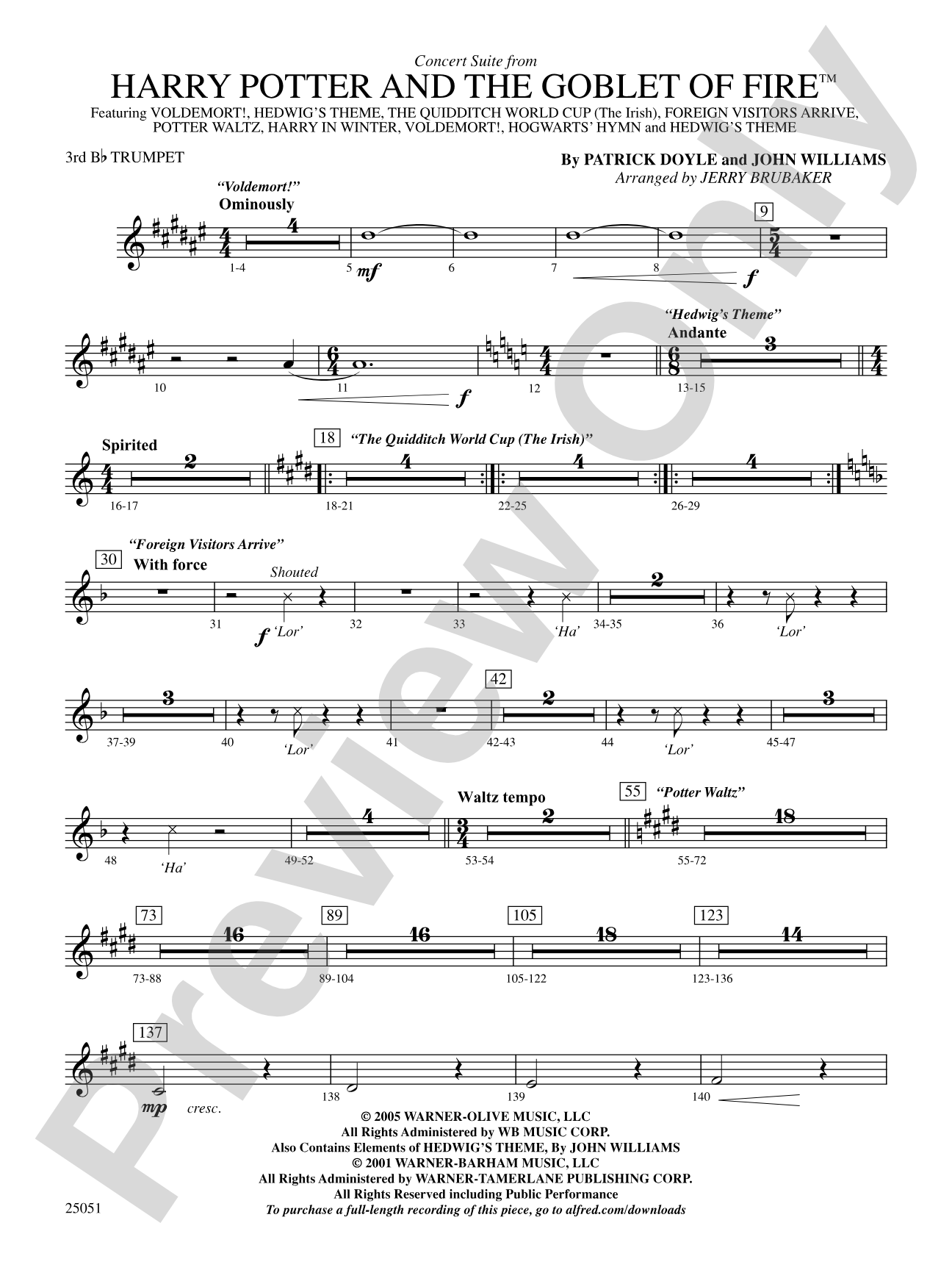 Harry Potter and the Goblet of Fire,™ Concert Suite from: 3rd B-flat Trumpet