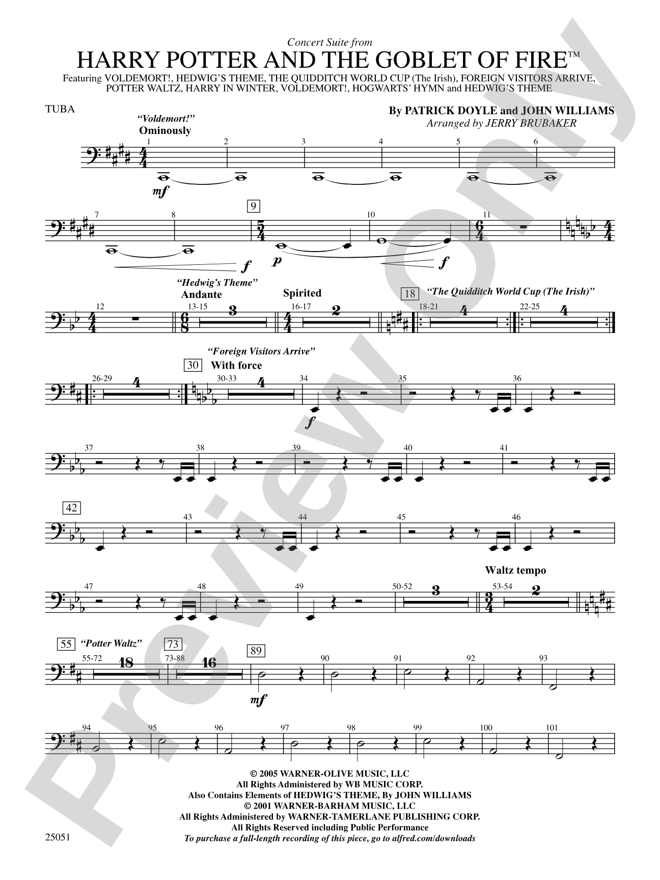 Harry Potter and the Goblet of Fire,™ Concert Suite from: Tuba