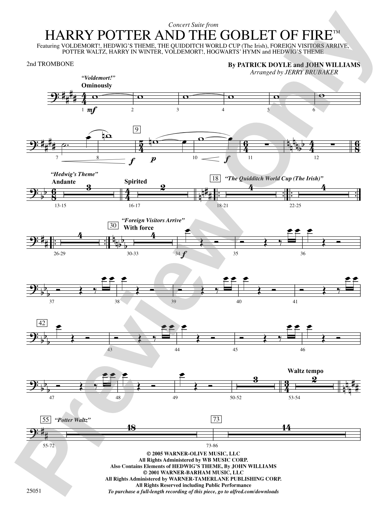 Harry Potter and the Goblet of Fire,™ Concert Suite from: 2nd Trombone