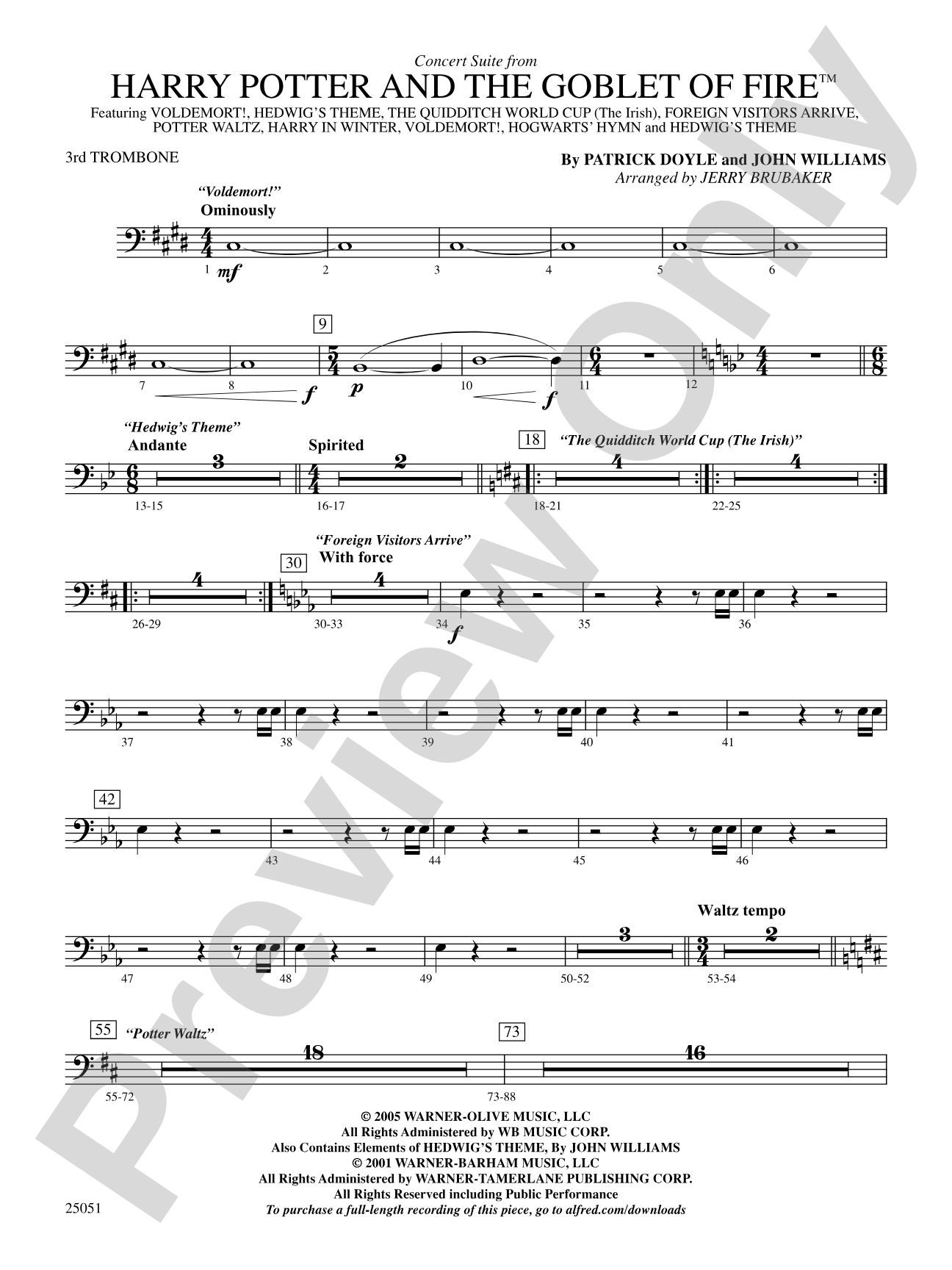 Harry Potter and the Goblet of Fire,™ Concert Suite from: 3rd Trombone