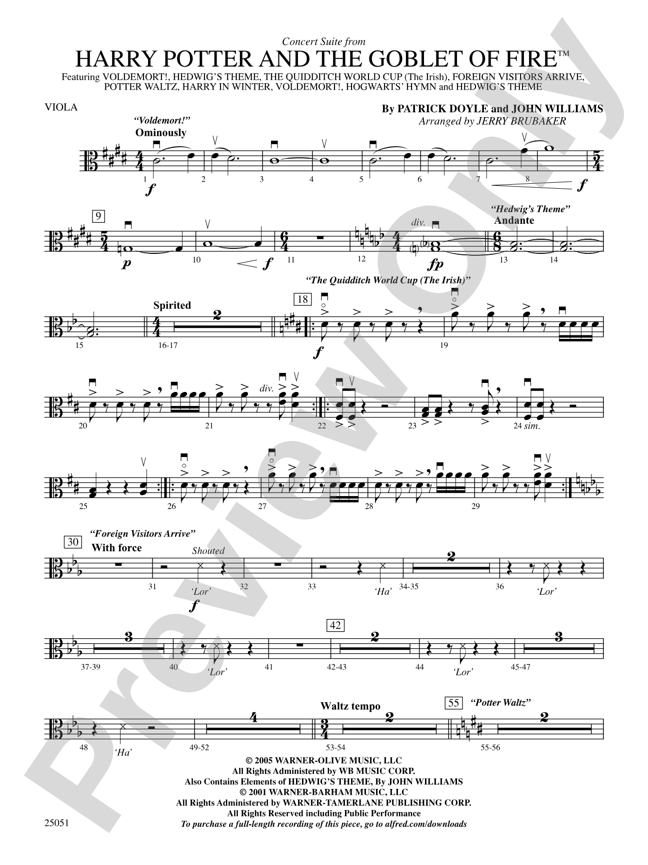 Harry Potter and the Goblet of Fire,™ Concert Suite from: Viola