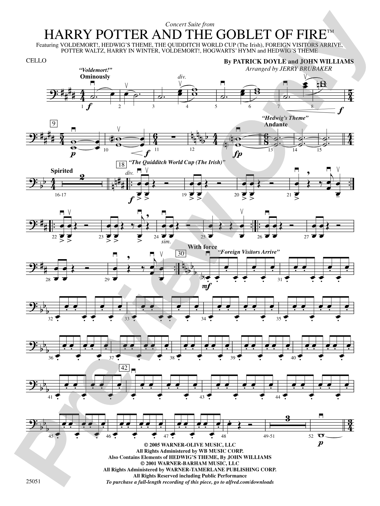 Harry Potter and the Goblet of Fire,™ Concert Suite from: Cello