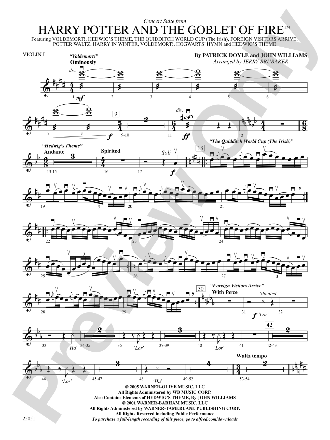 Harry Potter and the Goblet of Fire,™ Concert Suite from: 1st Violin