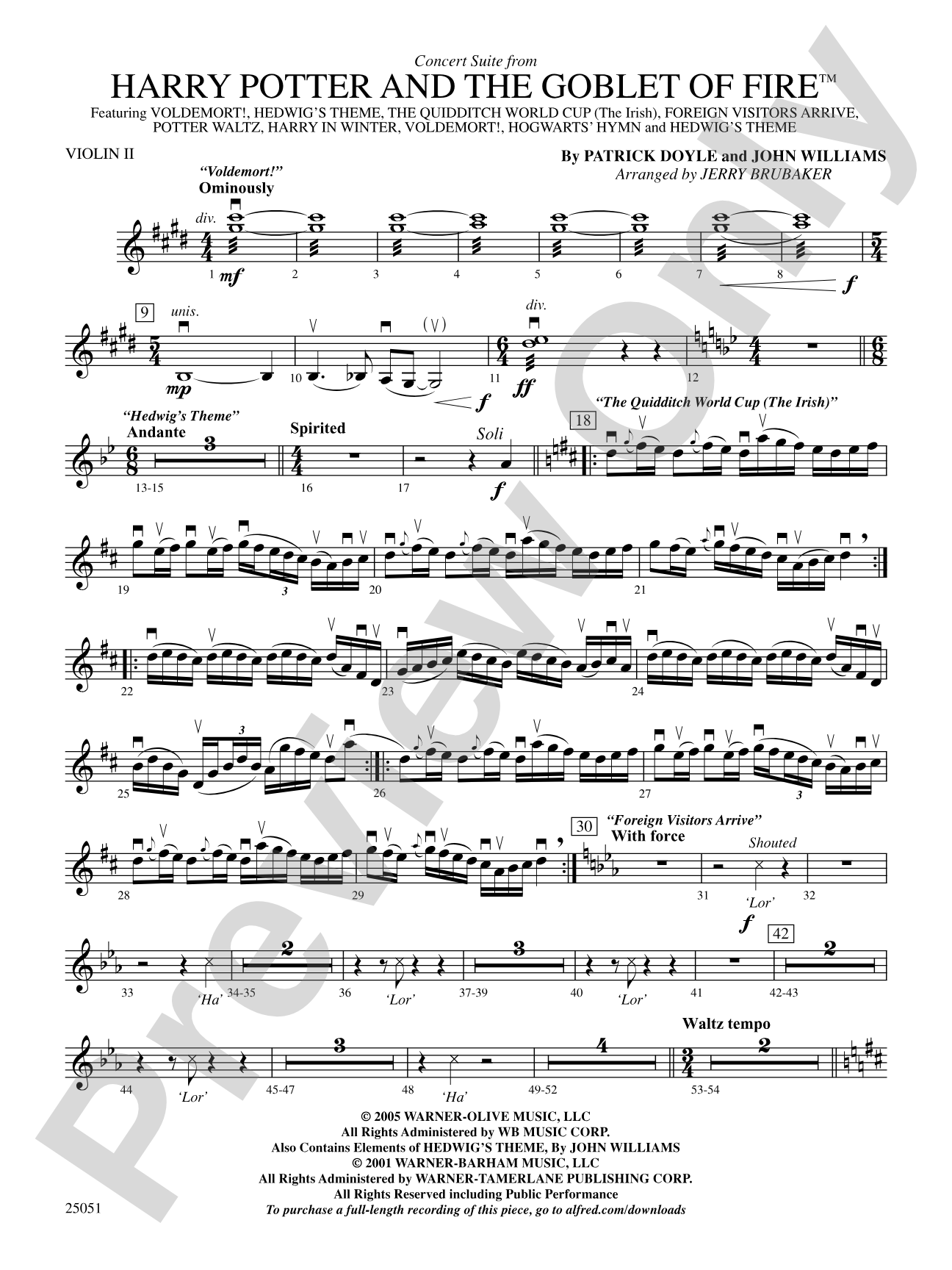 Harry Potter and the Goblet of Fire,™ Concert Suite from: 2nd Violin