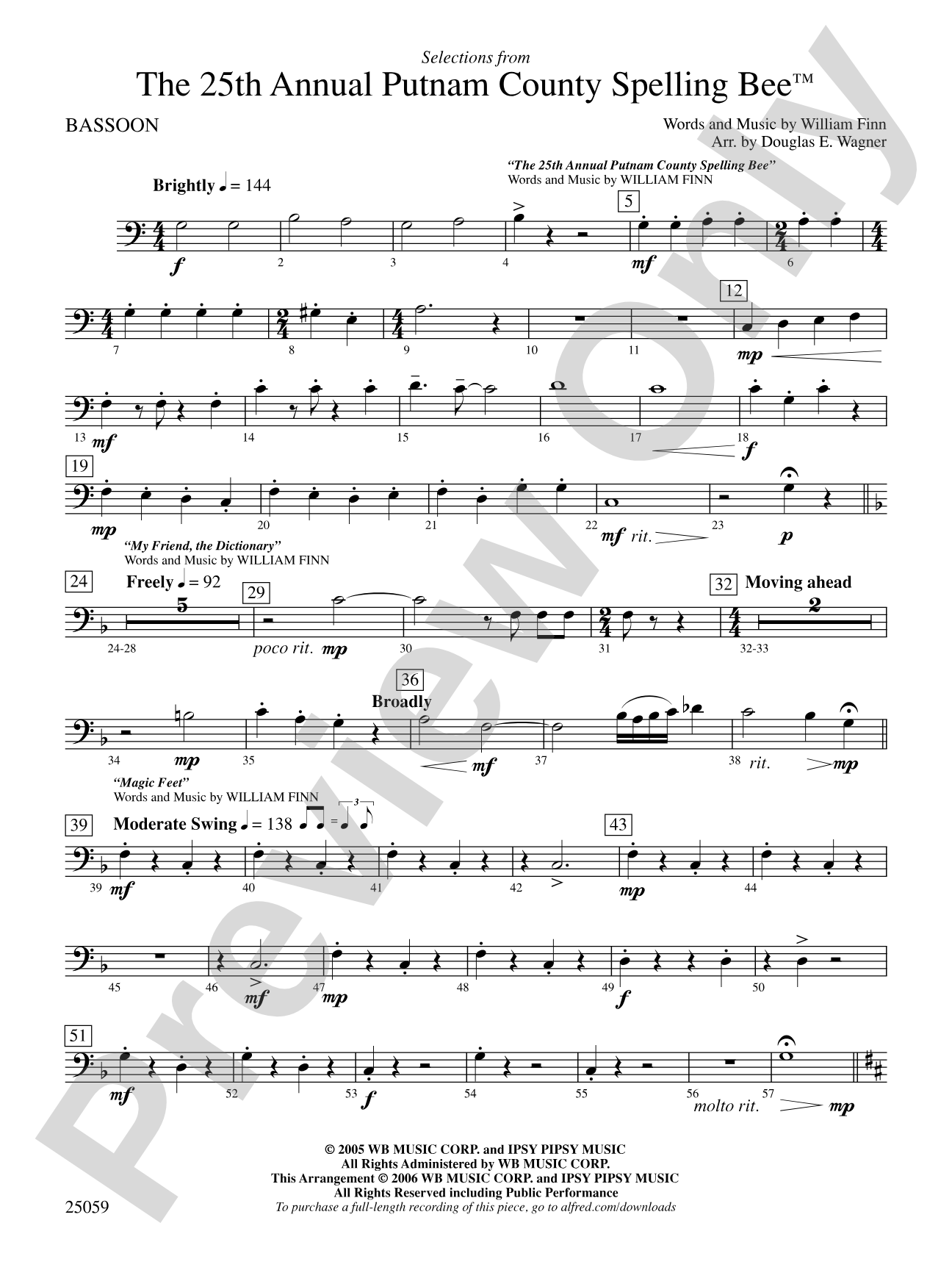 The 25th Annual Putnam County Spelling Bee,™ Selections from: Bassoon
