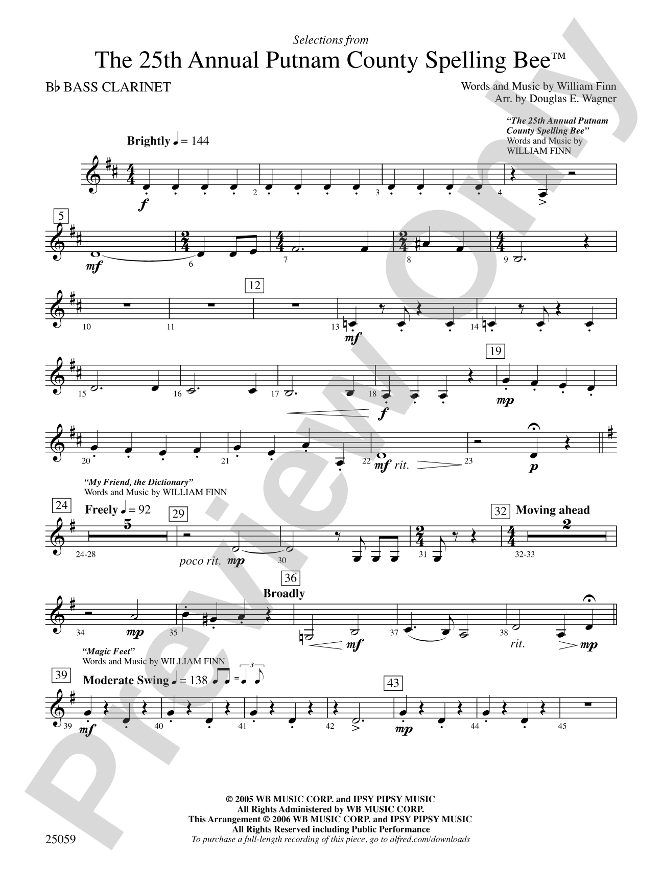 The 25th Annual Putnam County Spelling Bee,™ Selections from: B-flat Bass Clarinet