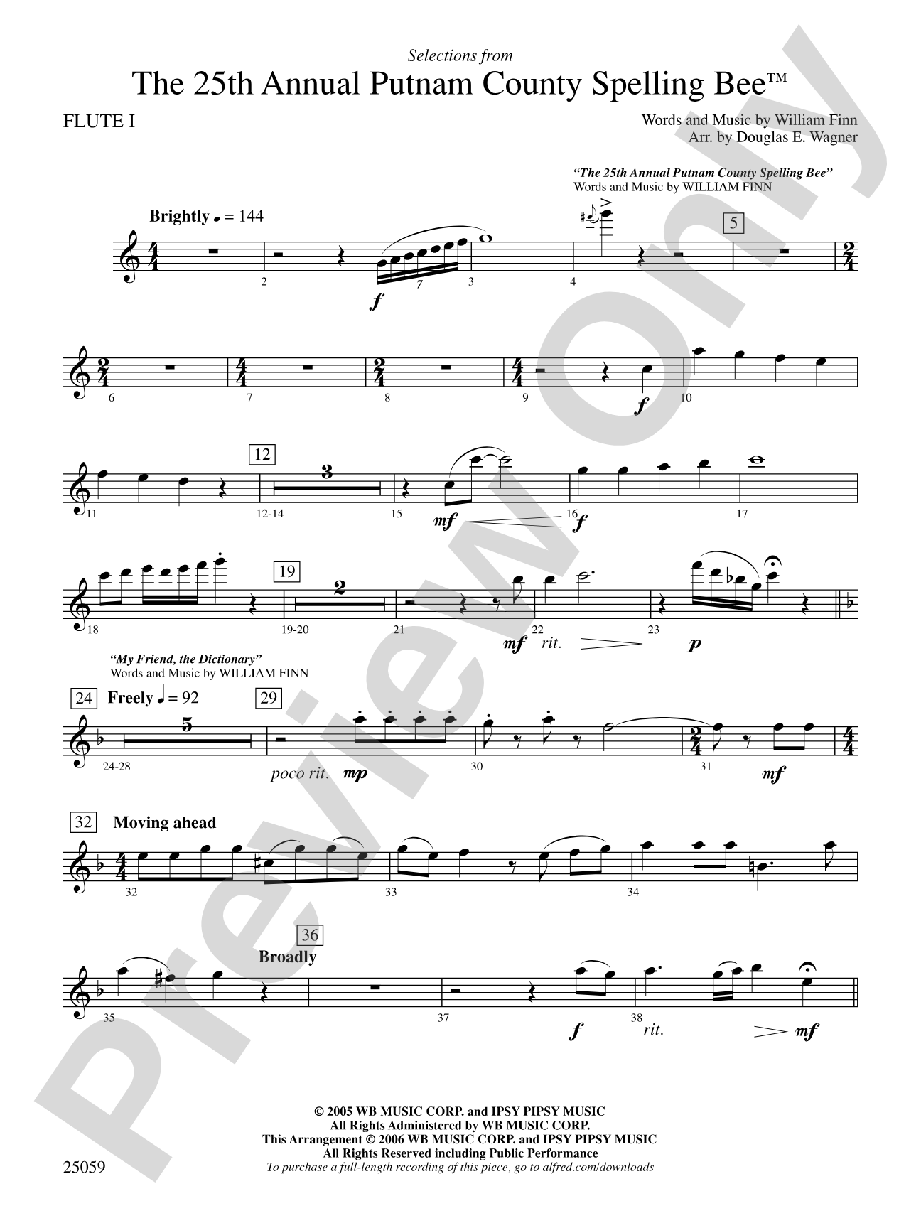 The 25th Annual Putnam County Spelling Bee,™ Selections from: Flute