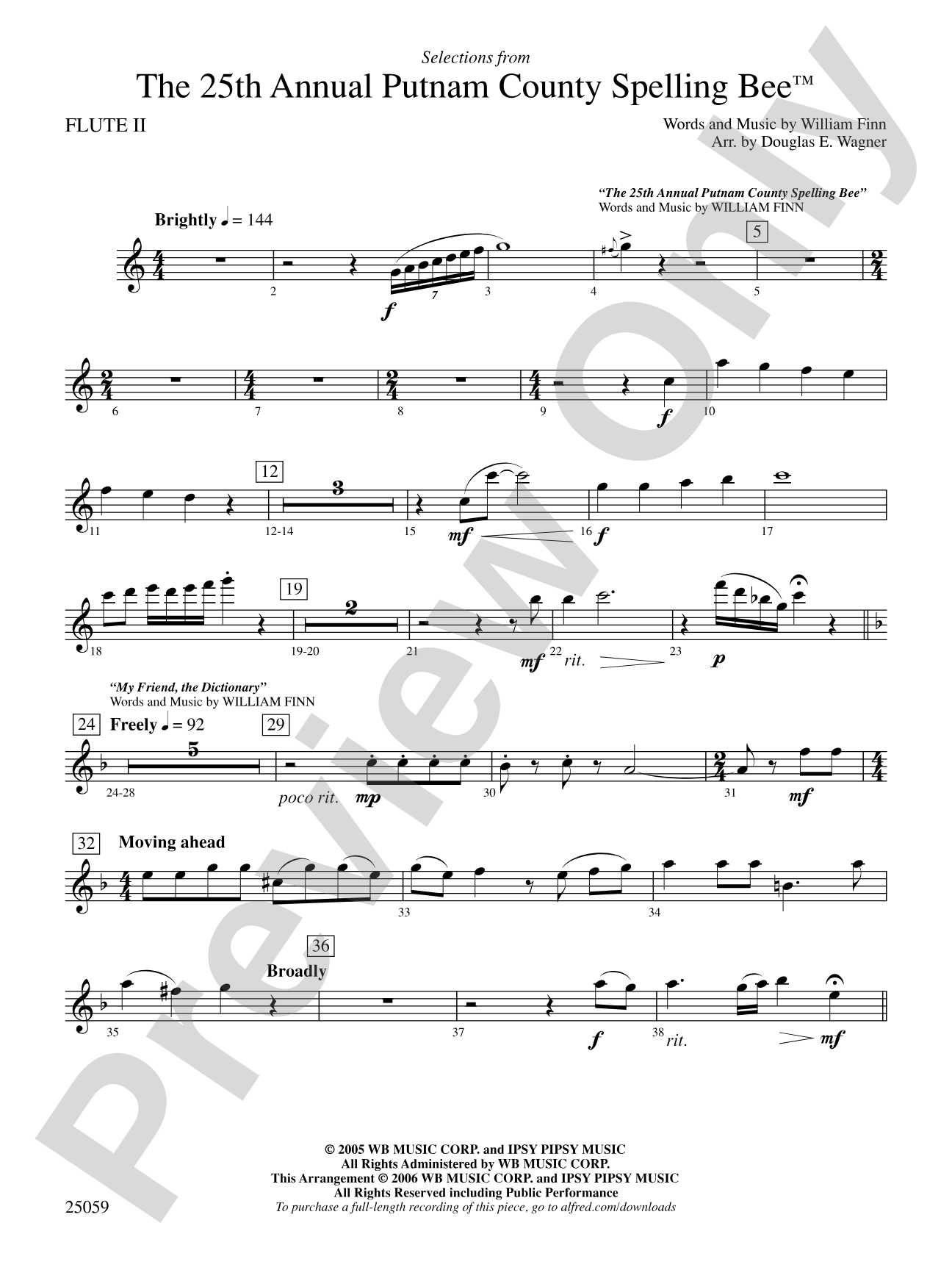 The 25th Annual Putnam County Spelling Bee,™ Selections from: 2nd Flute