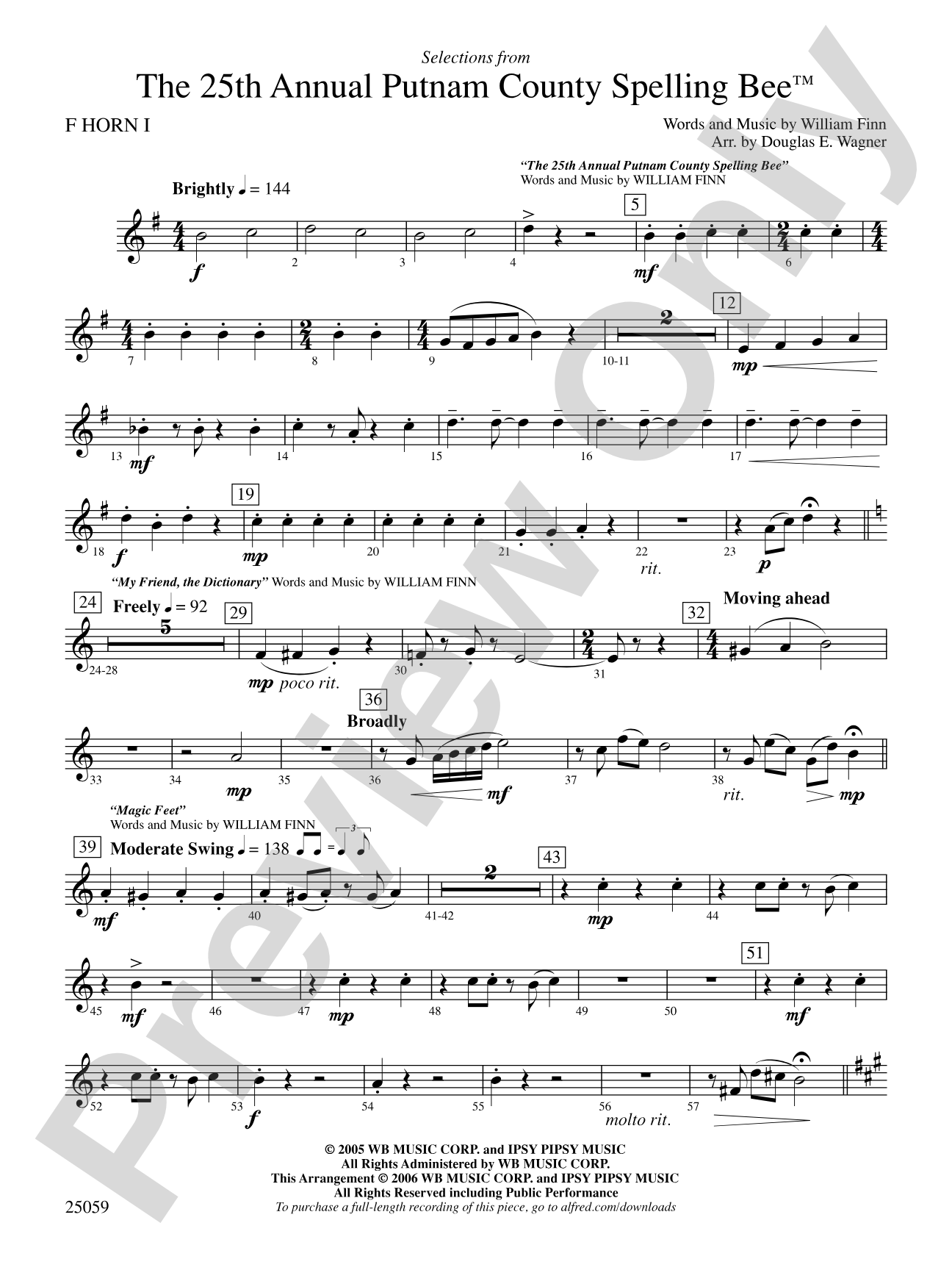 The 25th Annual Putnam County Spelling Bee,™ Selections from: 1st F Horn