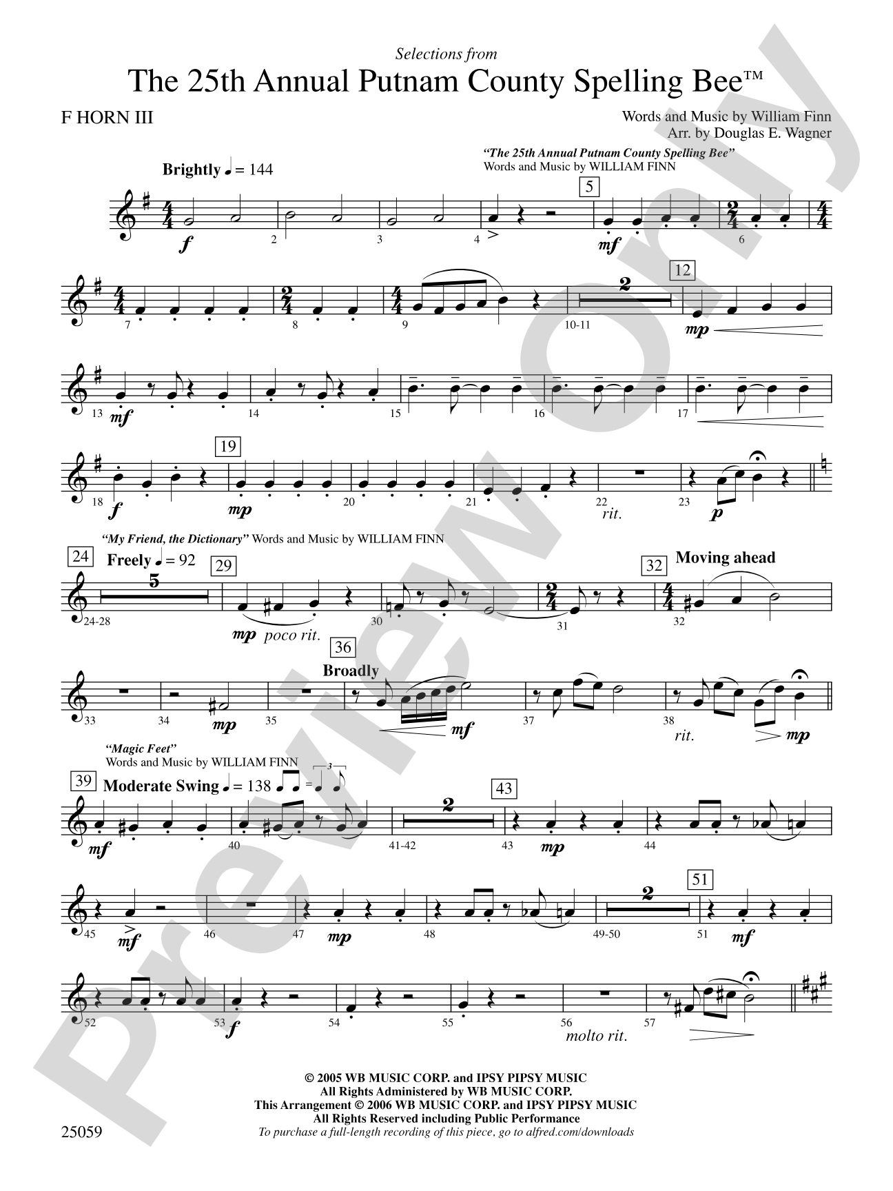 The 25th Annual Putnam County Spelling Bee,™ Selections from: 3rd F Horn