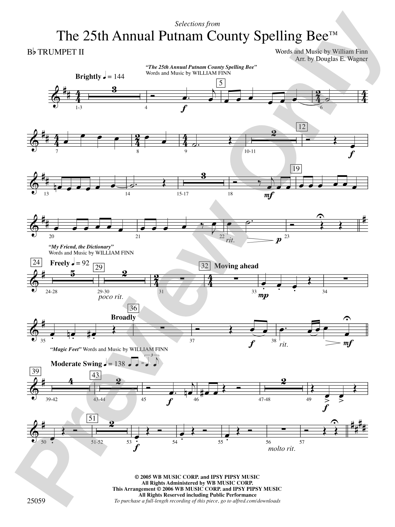 The 25th Annual Putnam County Spelling Bee,™ Selections from: 2nd B-flat Trumpet
