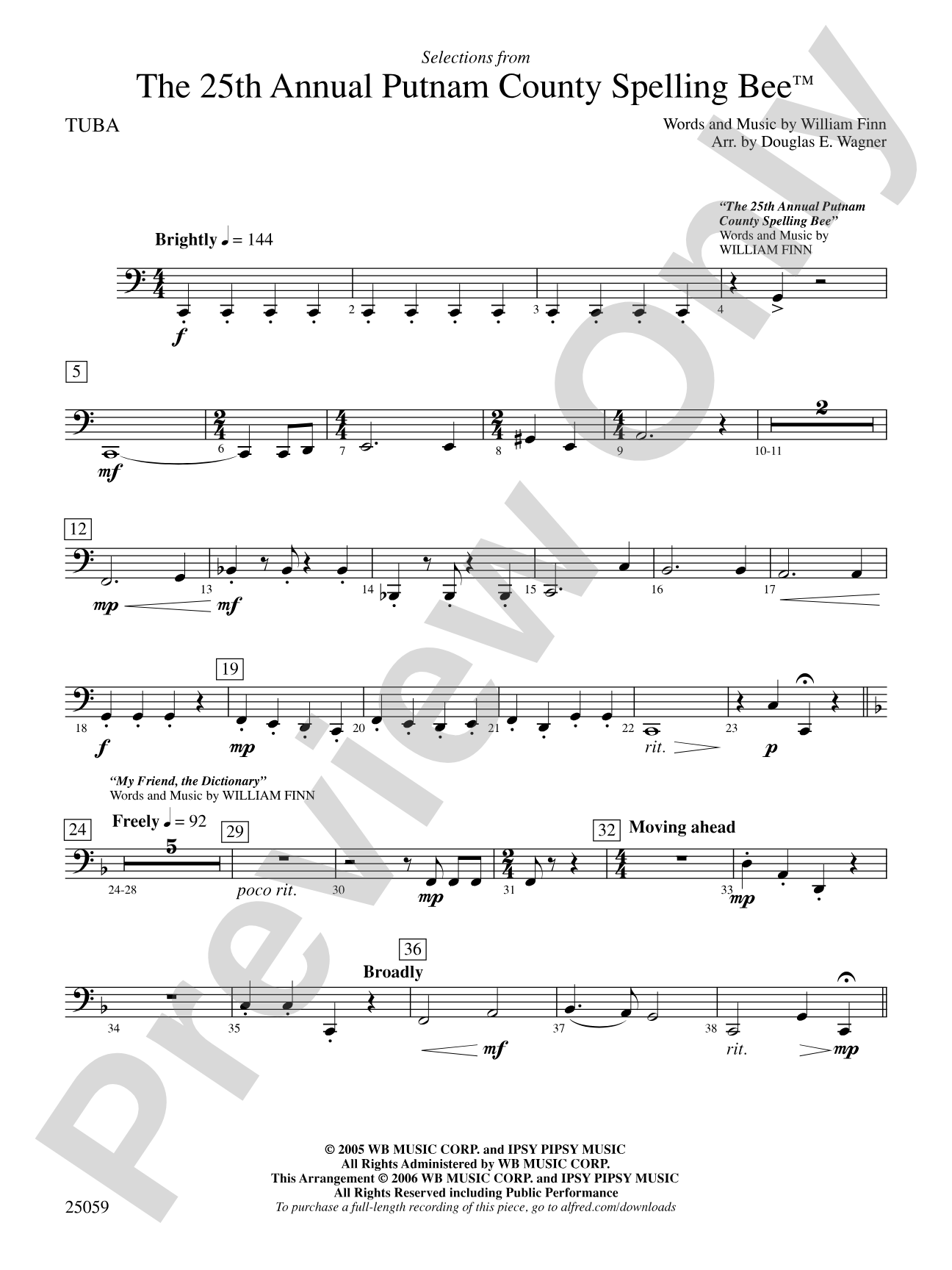 The 25th Annual Putnam County Spelling Bee,™ Selections from: Tuba