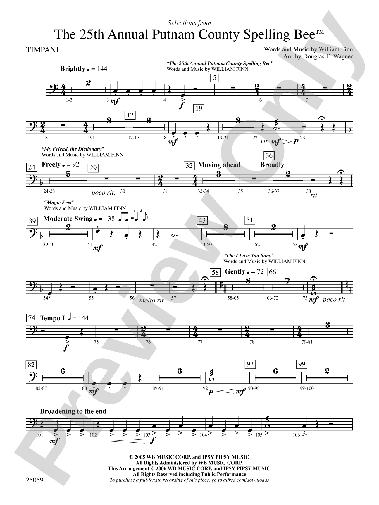 The 25th Annual Putnam County Spelling Bee,™ Selections from: Timpani