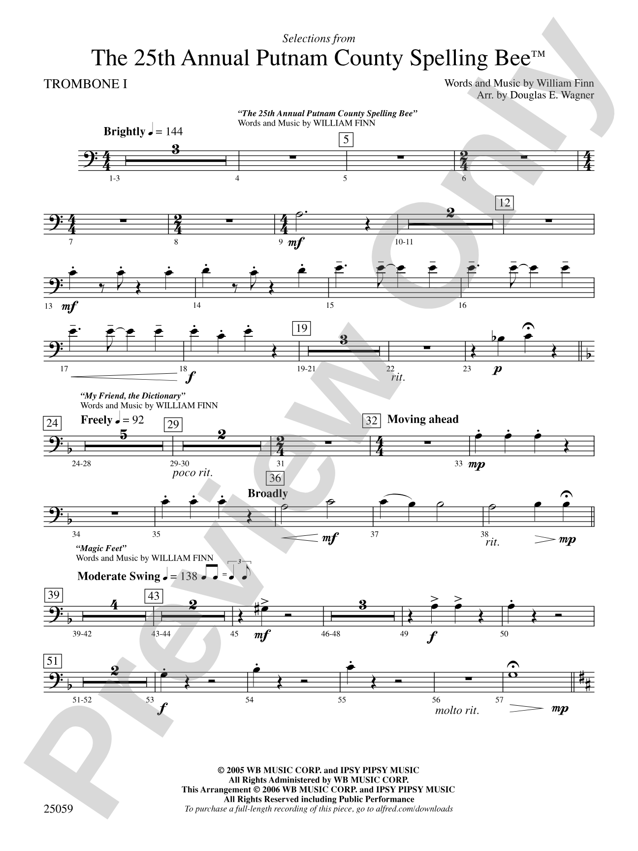 The 25th Annual Putnam County Spelling Bee,™ Selections from: 1st Trombone
