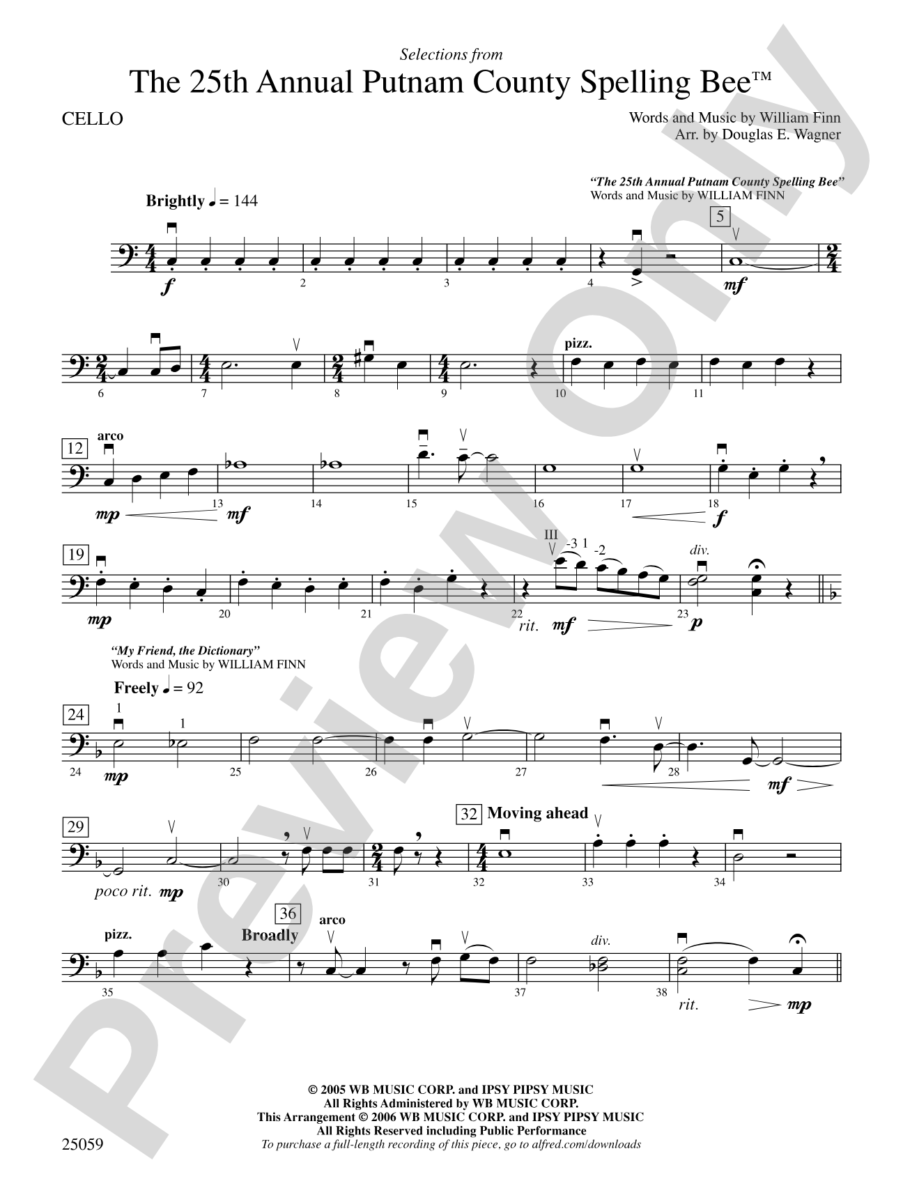 The 25th Annual Putnam County Spelling Bee,™ Selections from: Cello