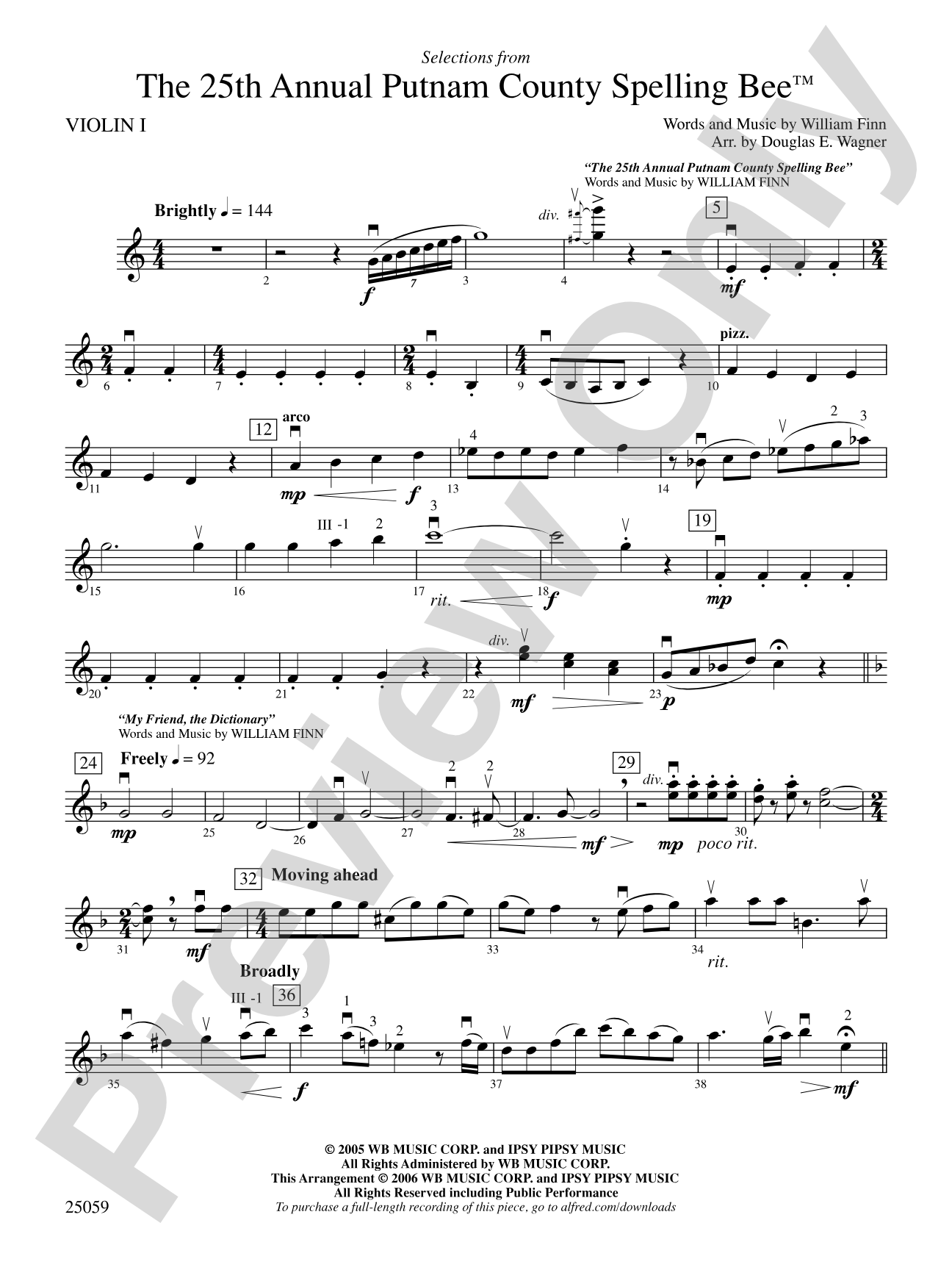 The 25th Annual Putnam County Spelling Bee,™ Selections from: 1st Violin