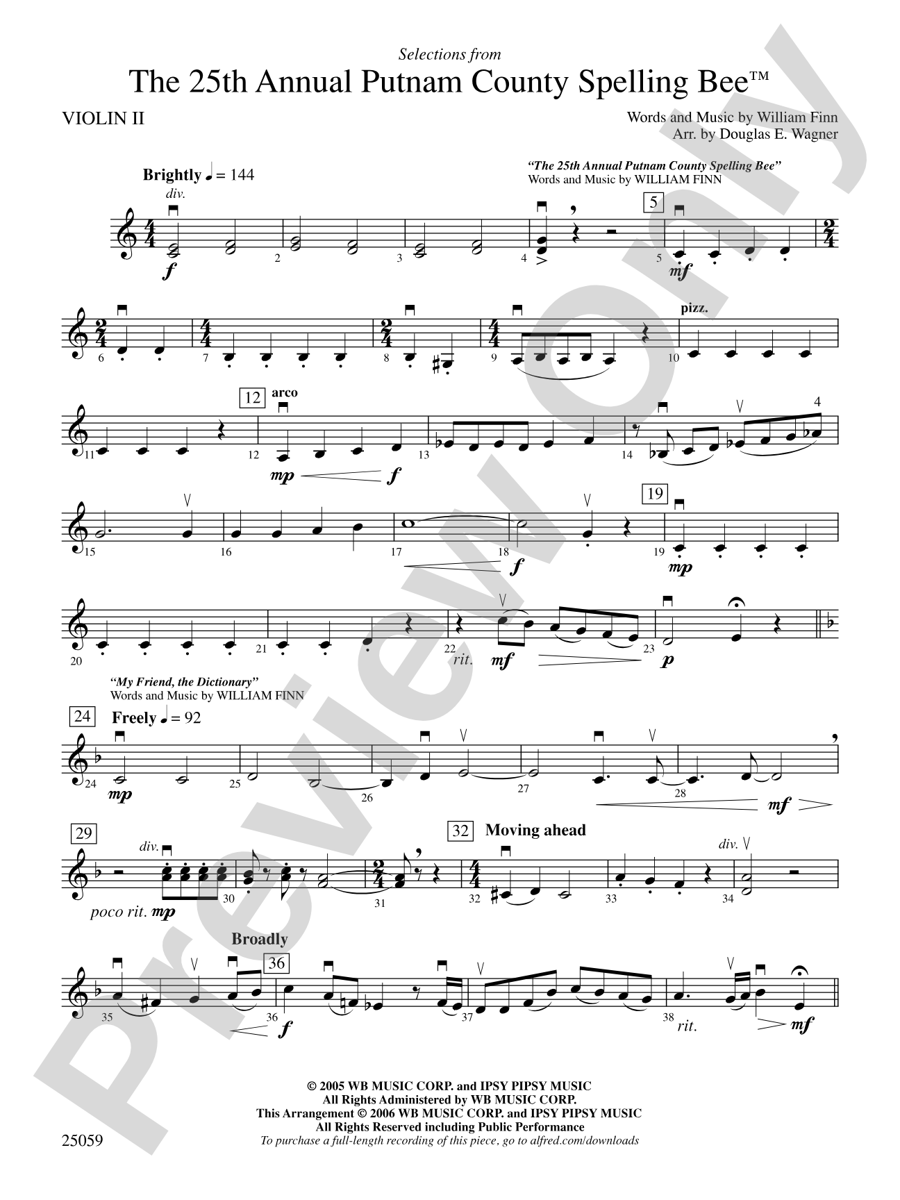 The 25th Annual Putnam County Spelling Bee,™ Selections from: 2nd Violin