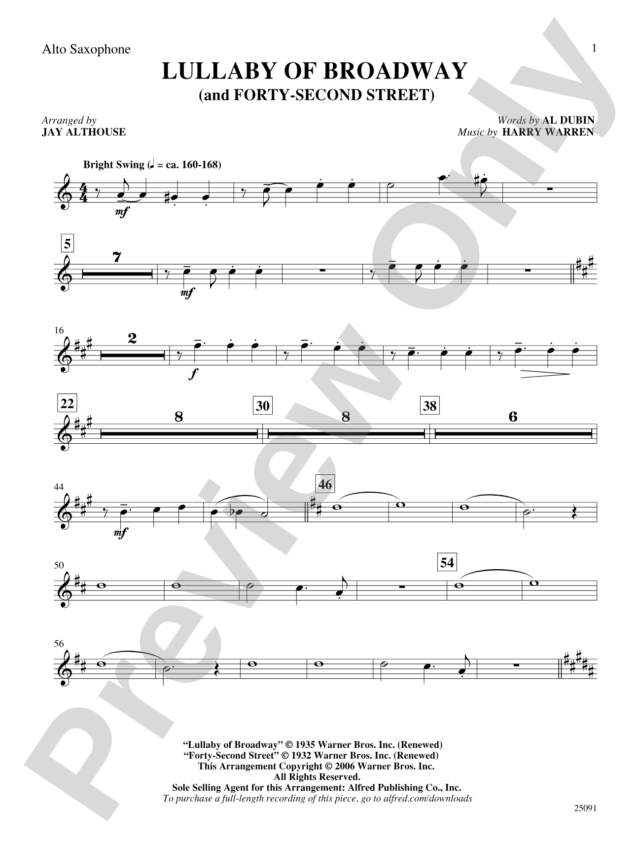 Lullaby of Broadway (and Forty-Second Street): E-flat Alto Saxophone: Choral SoundPax