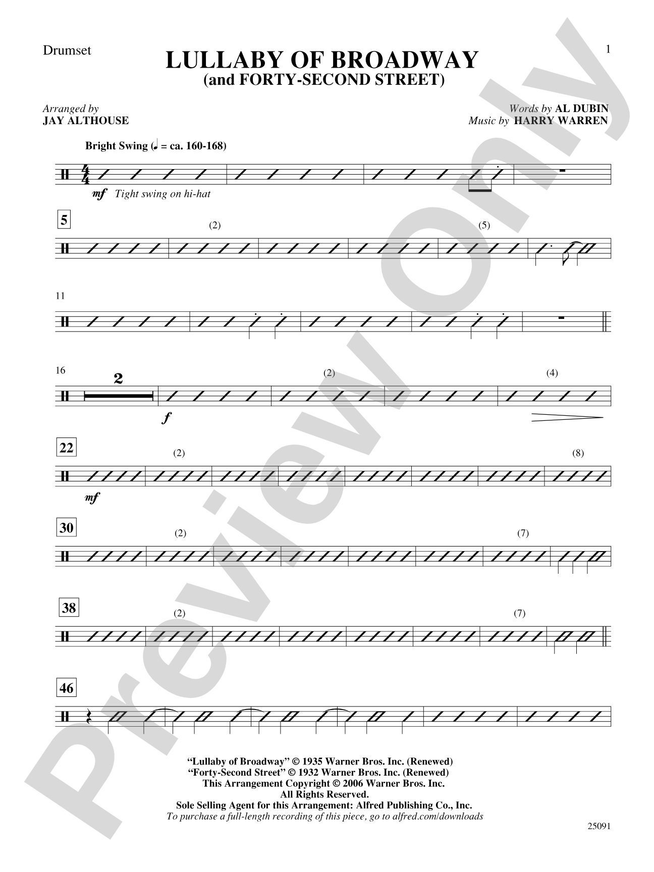 Lullaby of Broadway (and Forty-Second Street): Drums: Choral SoundPax