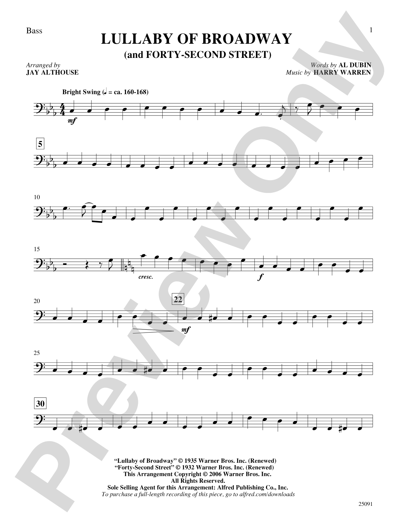 Lullaby of Broadway (and Forty-Second Street): String Bass: Choral SoundPax