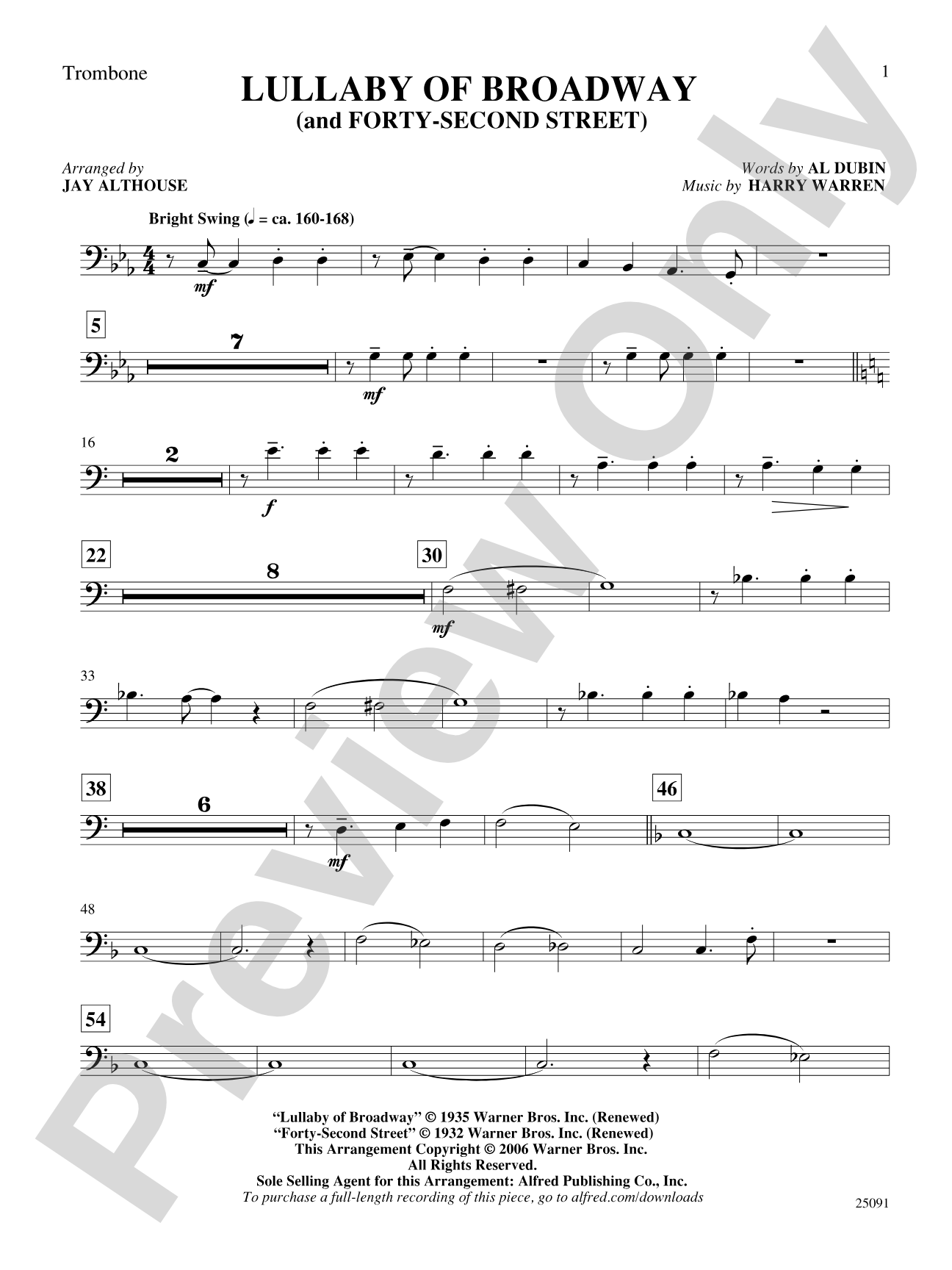 Lullaby of Broadway (and Forty-Second Street): 1st Trombone: Choral SoundPax