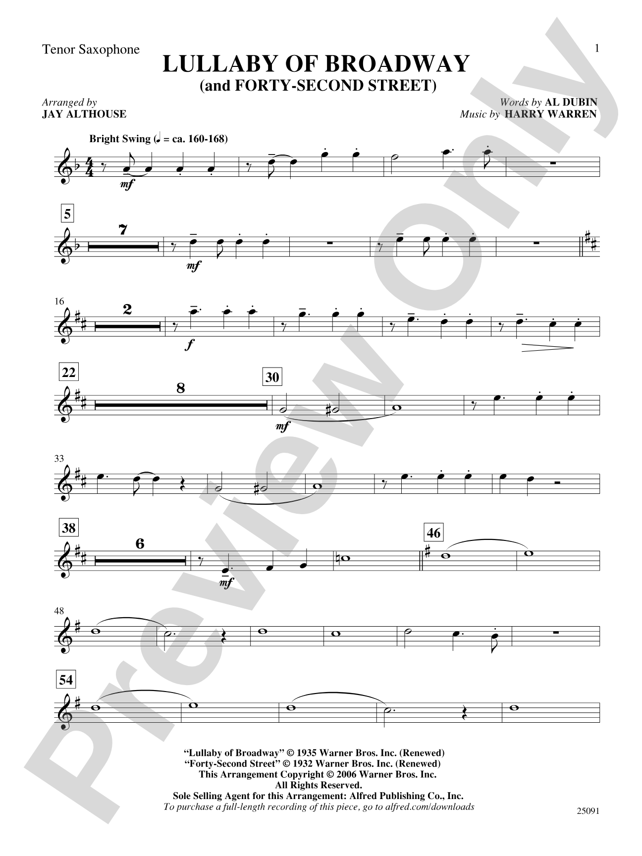 Lullaby of Broadway (and Forty-Second Street): B-flat Tenor Saxophone: Choral SoundPax