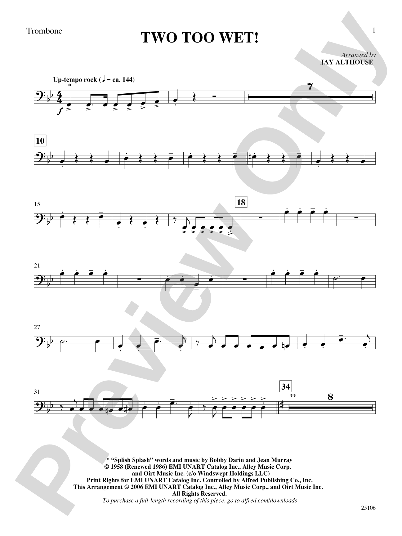 Two Too Wet!: 1st Trombone: Choral SoundPax