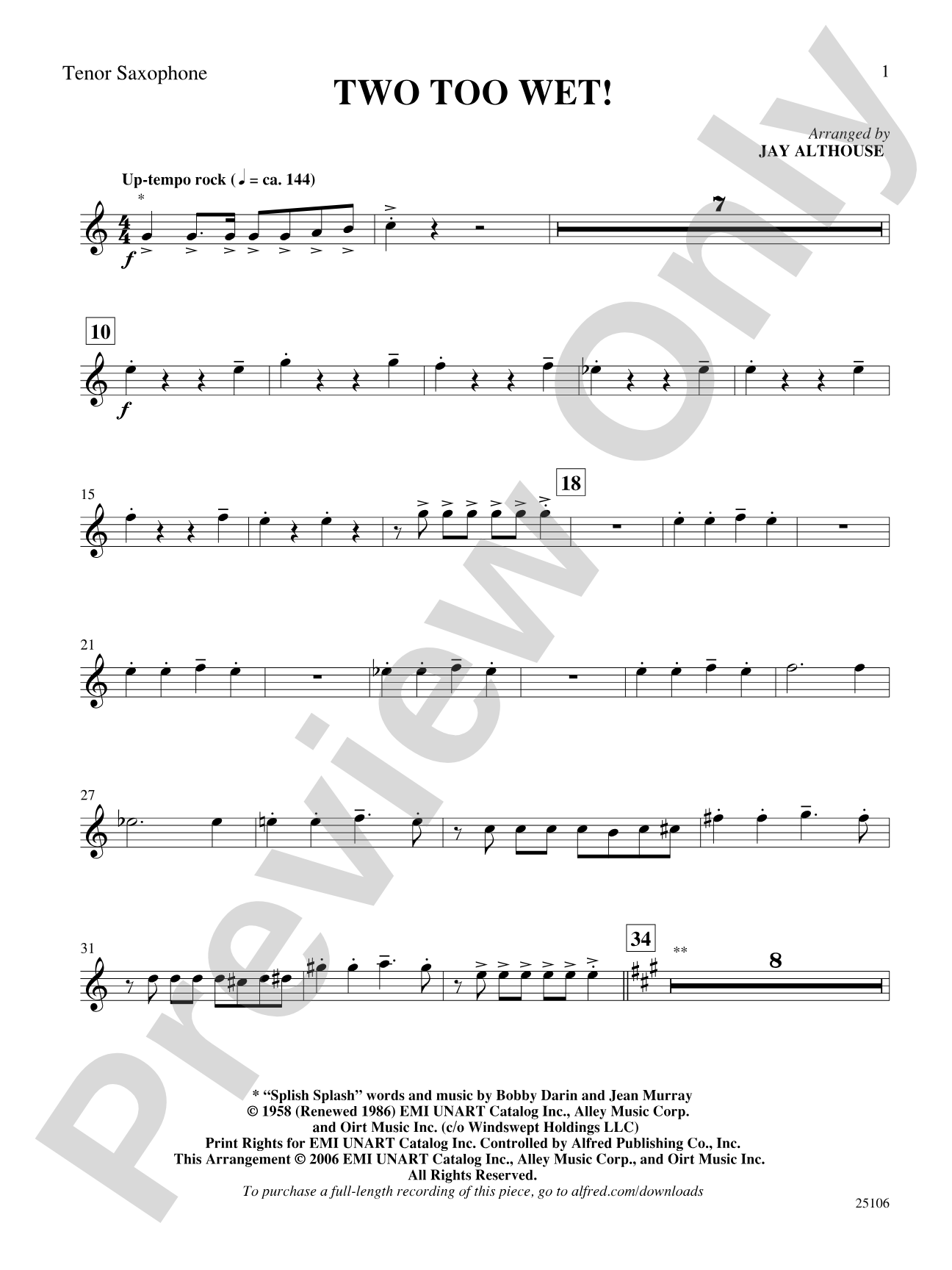 Two Too Wet!: B-flat Tenor Saxophone: Choral SoundPax
