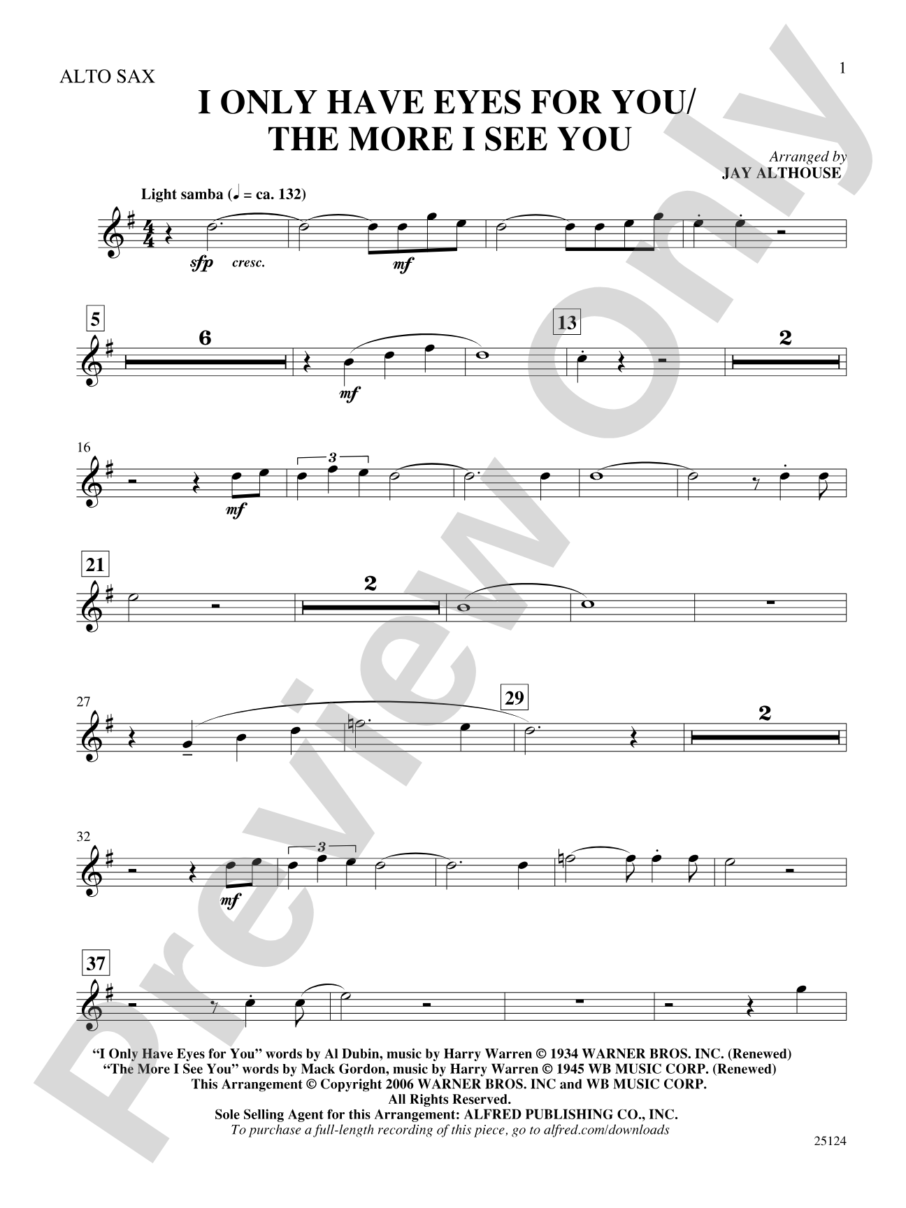 I Only Have Eyes for You / The More I See You: E-flat Alto Saxophone: Choral SoundPax