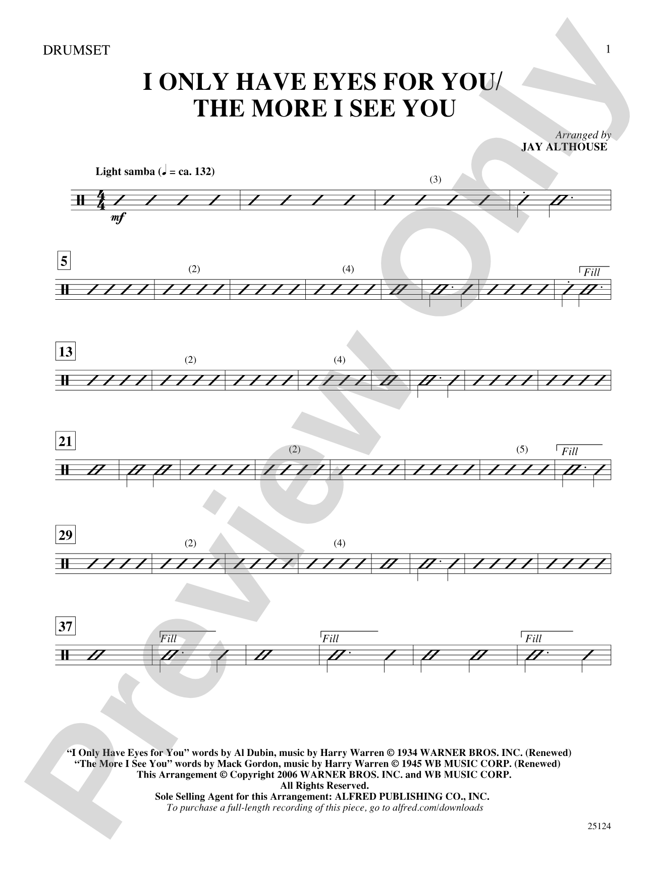 I Only Have Eyes for You / The More I See You: Drums: Choral SoundPax