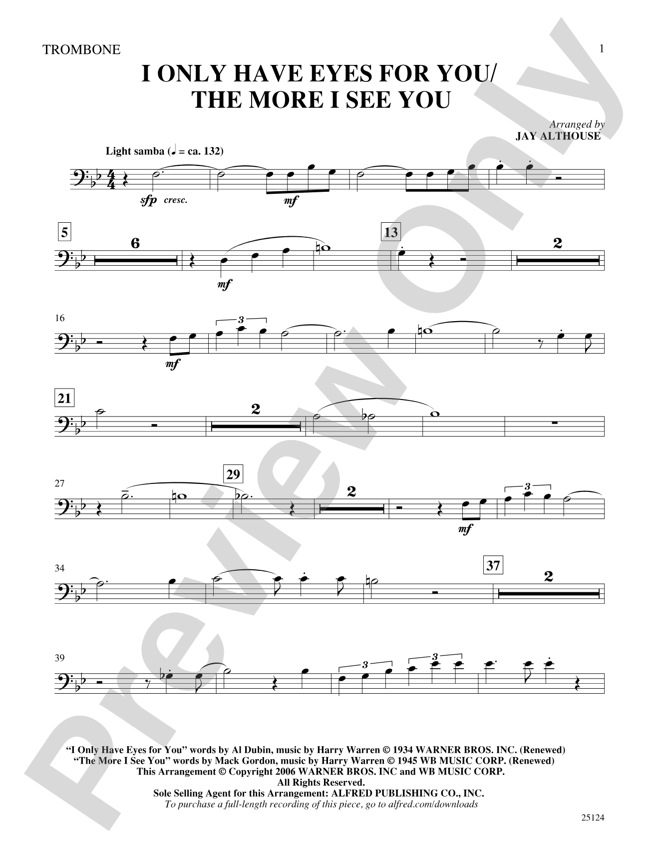 I Only Have Eyes for You / The More I See You: 1st Trombone: Choral SoundPax