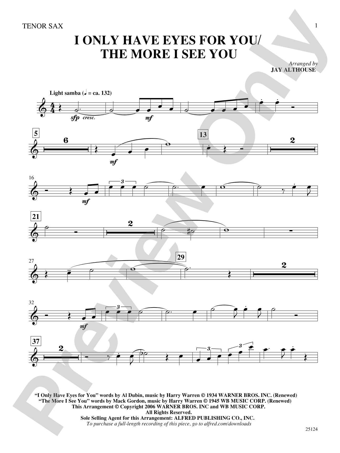 I Only Have Eyes for You / The More I See You: B-flat Tenor Saxophone: Choral SoundPax