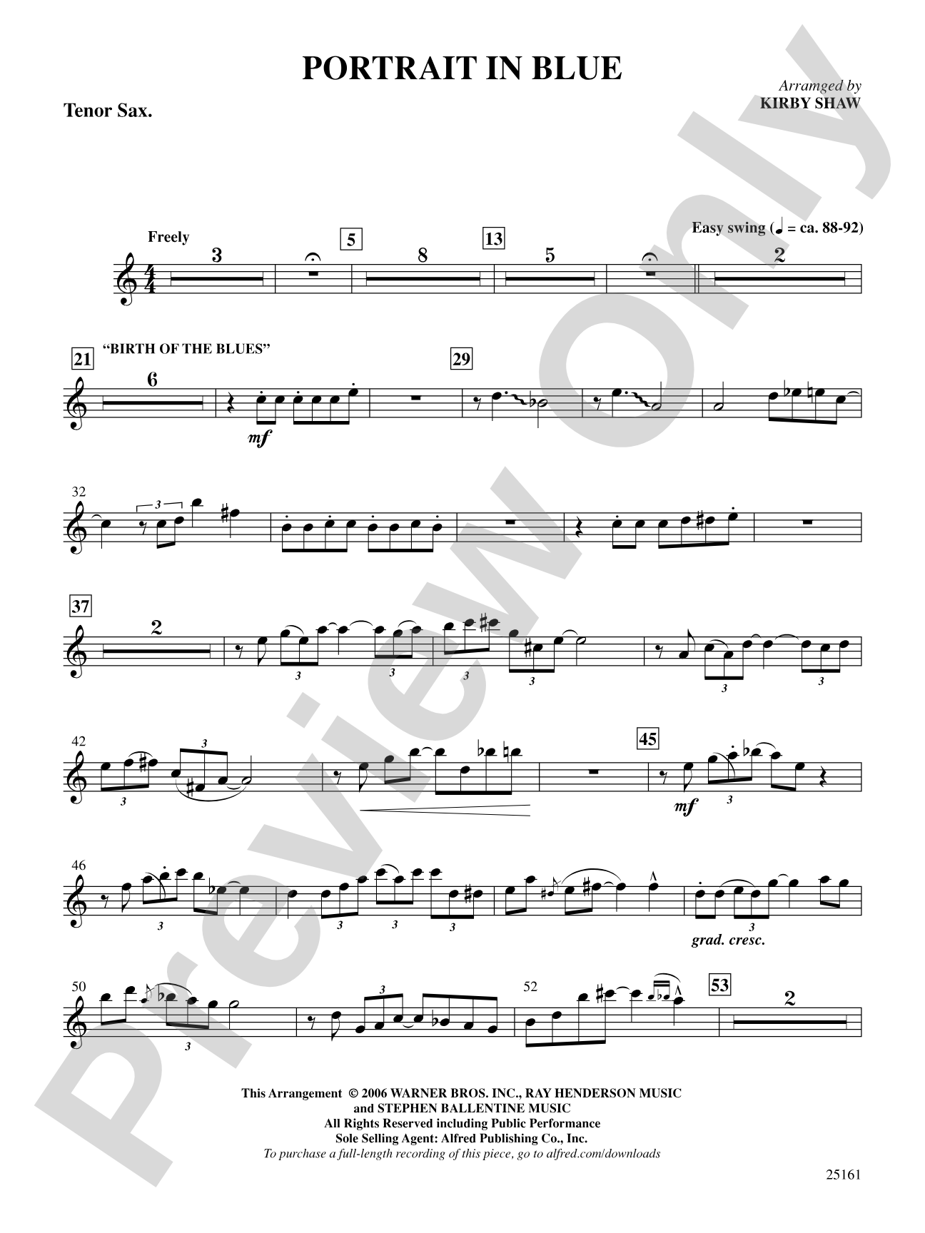Portrait in Blue: B-flat Tenor Saxophone: Choral SoundPax