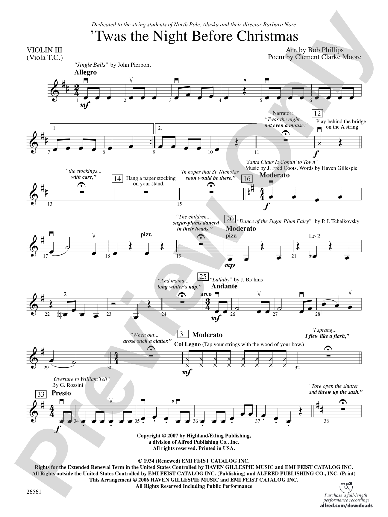 'Twas the Night Before Christmas: 3rd Violin (Viola [TC])