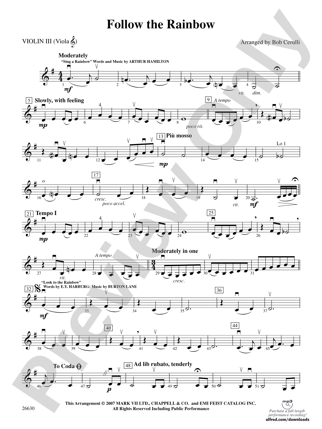Follow the Rainbow: 3rd Violin (Viola [TC])