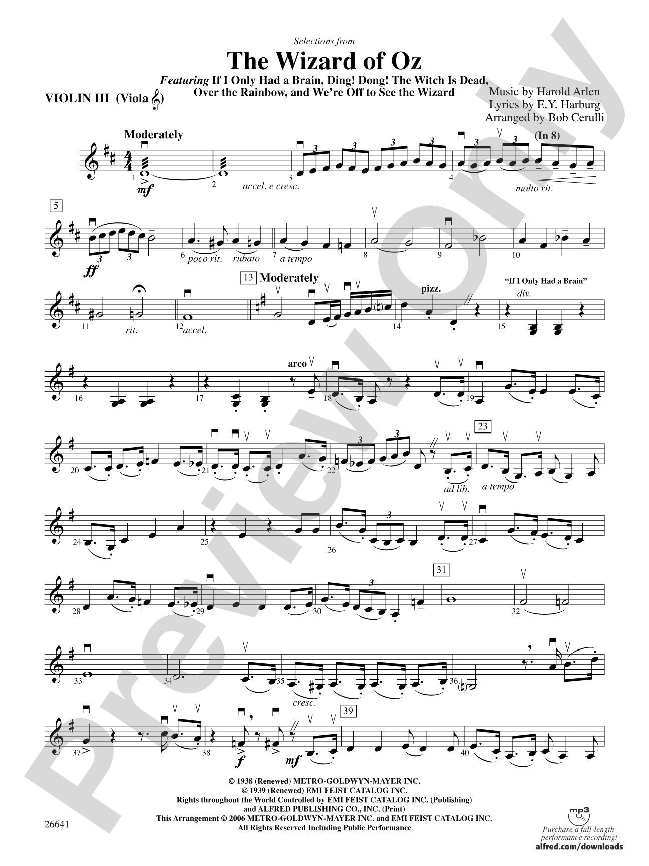 The Wizard of Oz: 3rd Violin (Viola [TC])